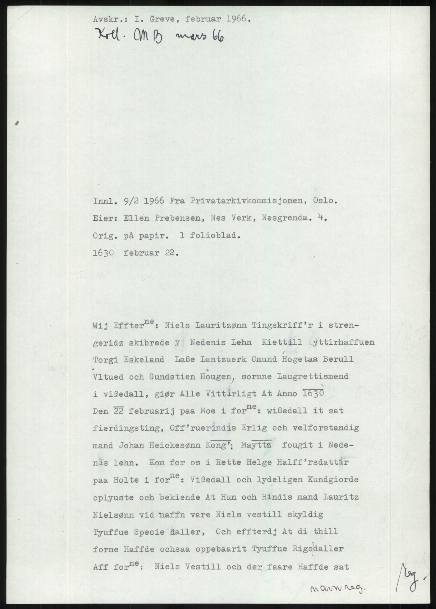 Samlinger til kildeutgivelse, Diplomavskriftsamlingen, RA/EA-4053/H/Ha, p. 74