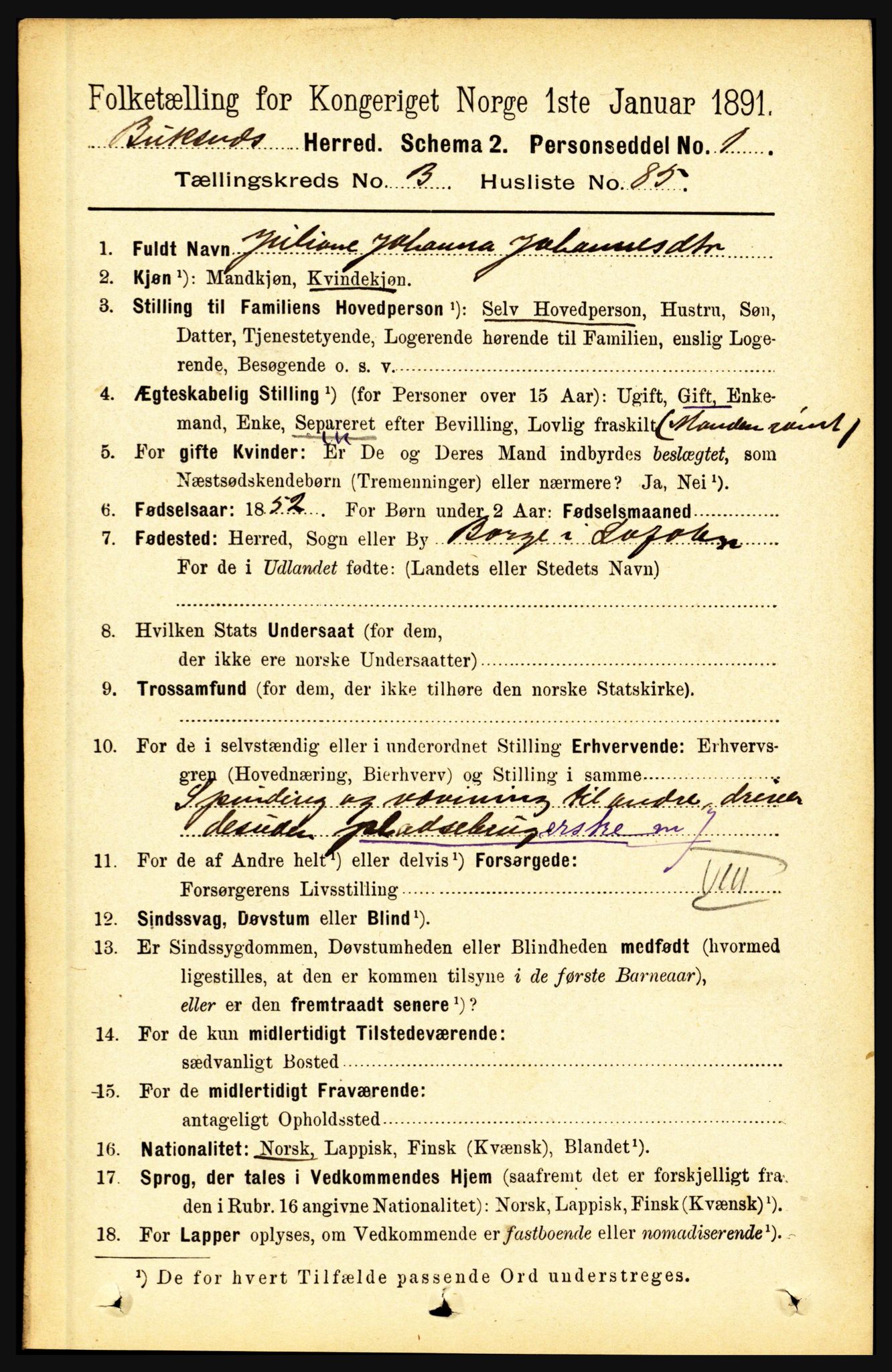 RA, 1891 census for 1860 Buksnes, 1891, p. 2800