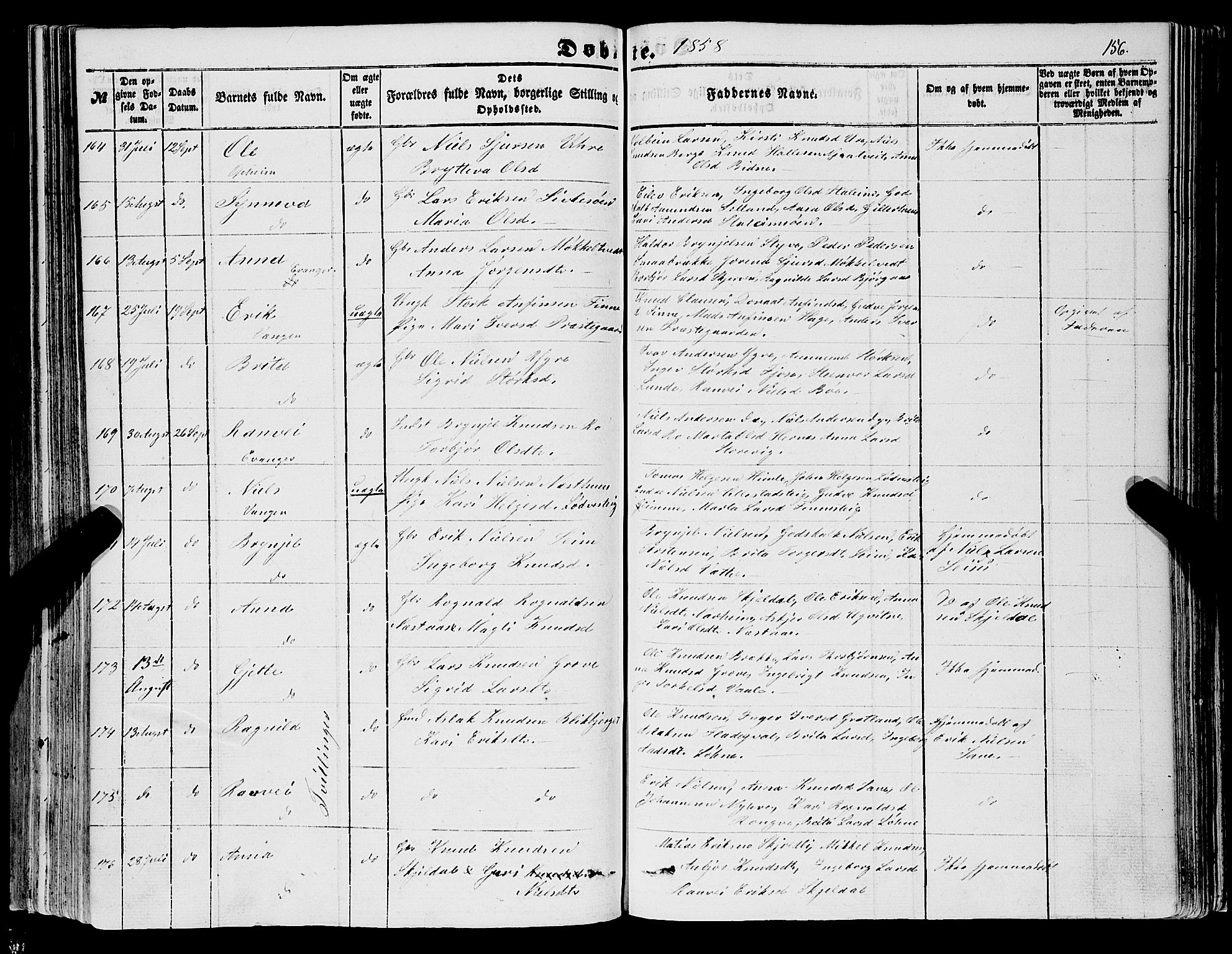 Voss sokneprestembete, AV/SAB-A-79001/H/Haa: Parish register (official) no. A 16, 1849-1863, p. 156