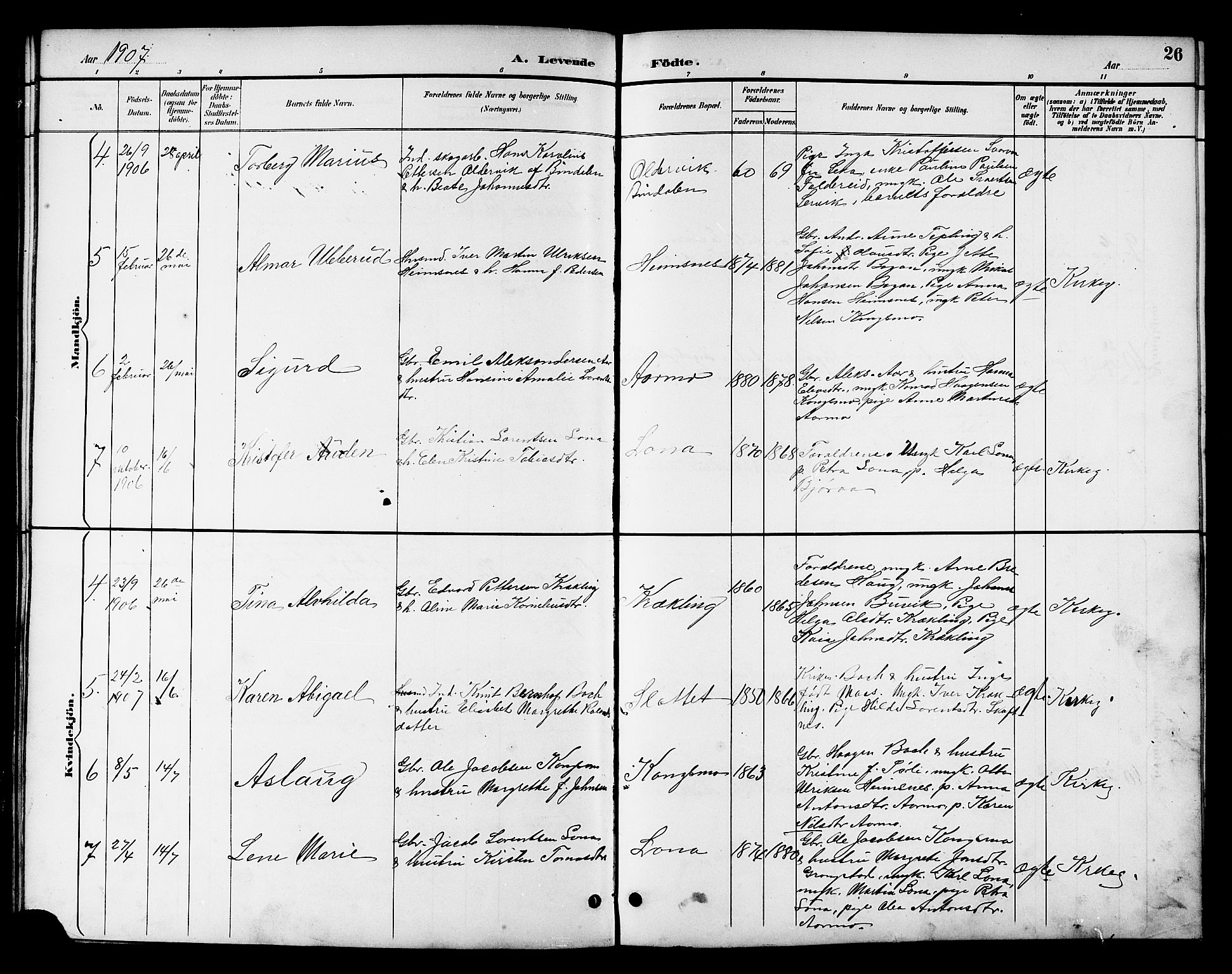 Ministerialprotokoller, klokkerbøker og fødselsregistre - Nord-Trøndelag, SAT/A-1458/783/L0662: Parish register (copy) no. 783C02, 1894-1919, p. 26