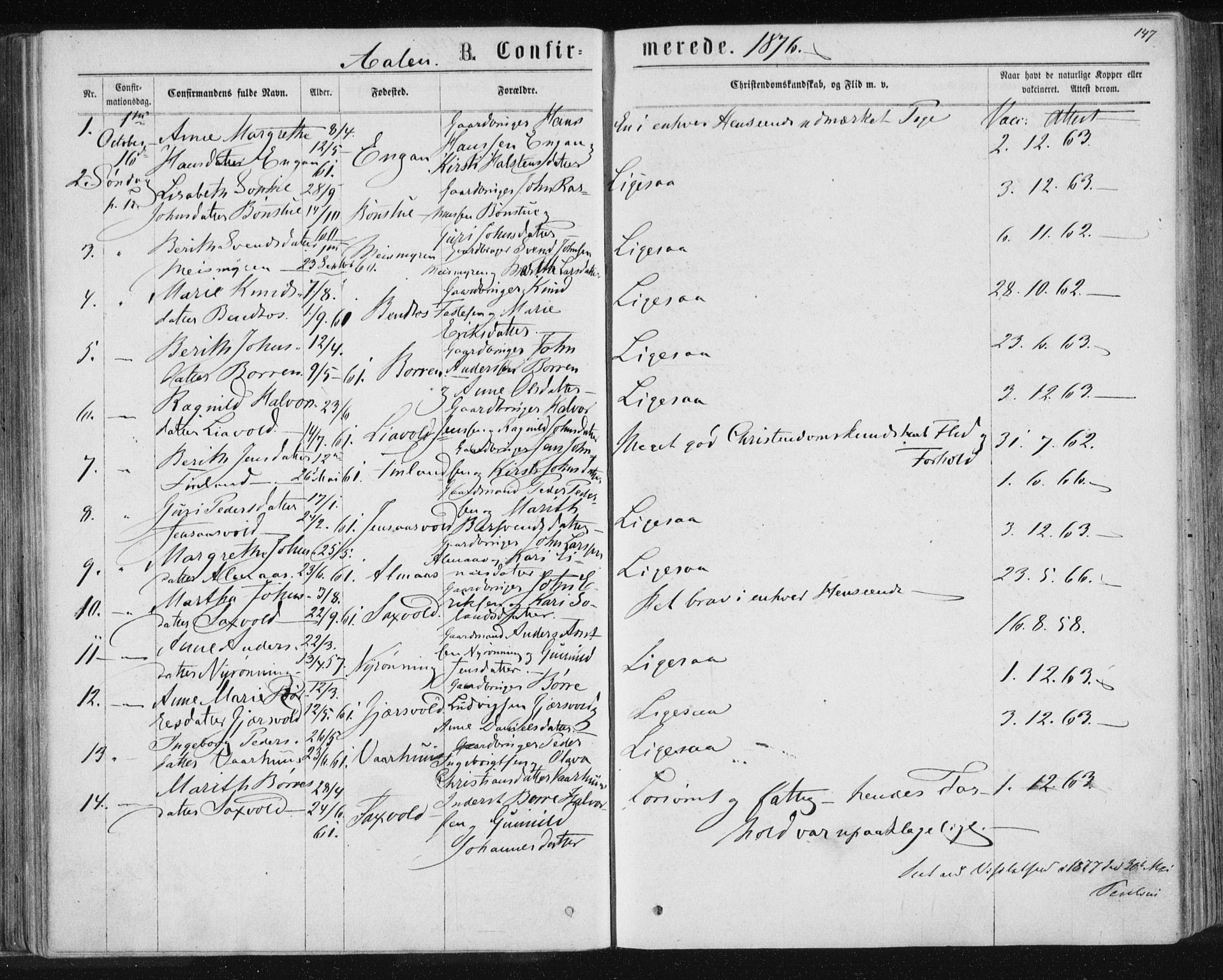 Ministerialprotokoller, klokkerbøker og fødselsregistre - Sør-Trøndelag, SAT/A-1456/685/L0971: Parish register (official) no. 685A08 /3, 1870-1879, p. 147