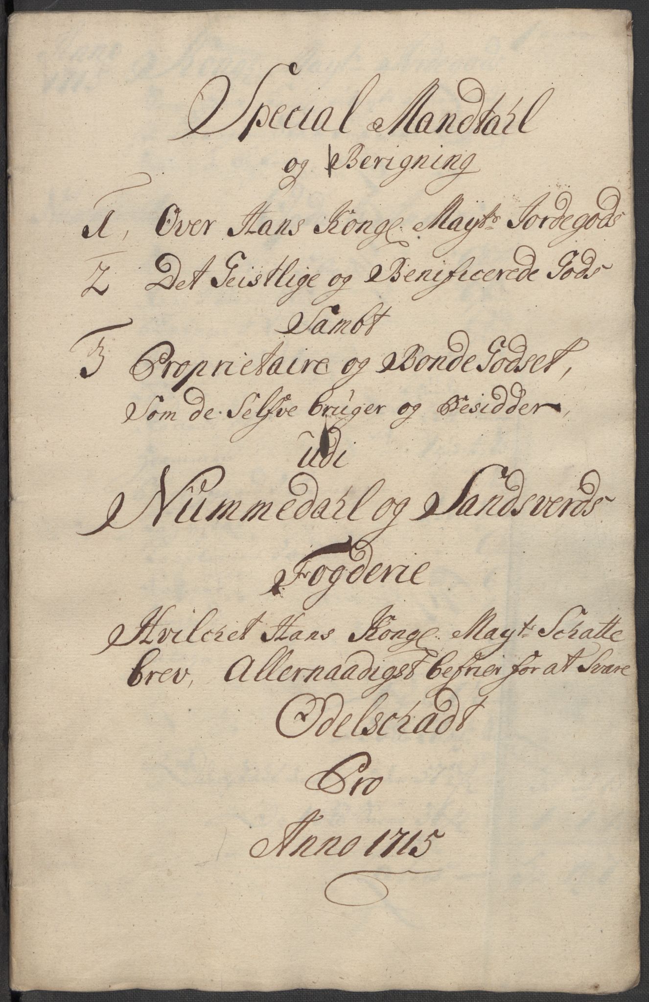 Rentekammeret inntil 1814, Reviderte regnskaper, Fogderegnskap, AV/RA-EA-4092/R24/L1591: Fogderegnskap Numedal og Sandsvær, 1715, p. 318