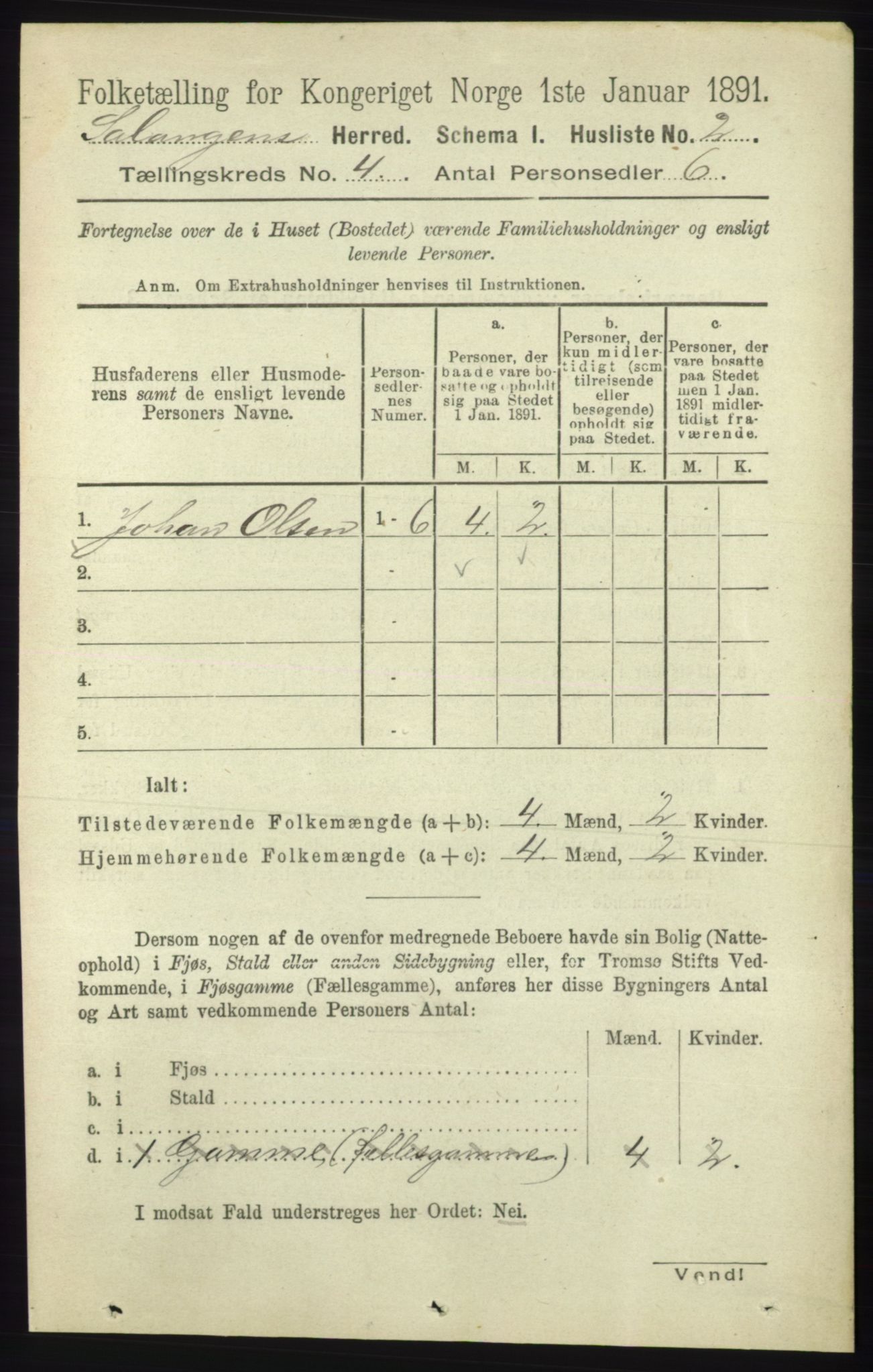 RA, 1891 census for 1921 Salangen, 1891, p. 1738