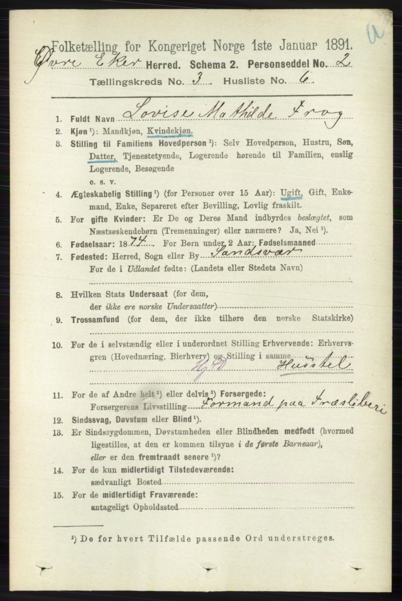 RA, 1891 census for 0624 Øvre Eiker, 1891, p. 1020