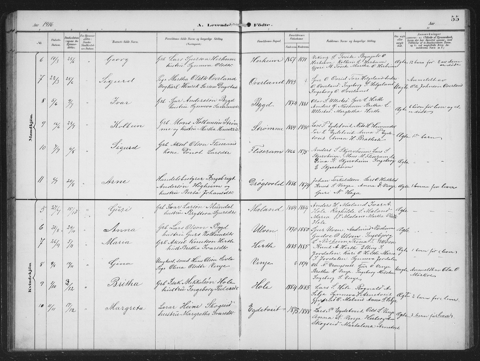 Vossestrand Sokneprestembete, SAB/A-79101/H/Hab: Parish register (copy) no. B 4, 1894-1941, p. 55