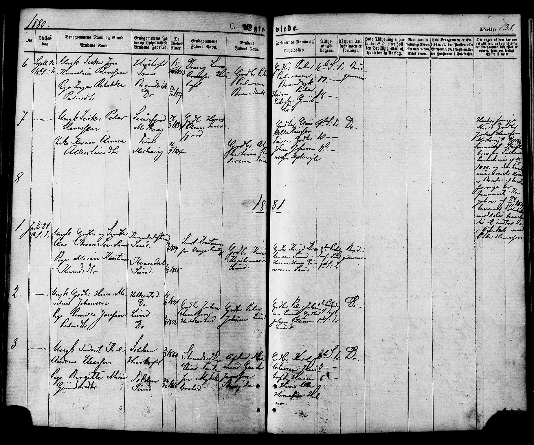 Ministerialprotokoller, klokkerbøker og fødselsregistre - Nordland, SAT/A-1459/857/L0821: Parish register (official) no. 857A01, 1875-1889, p. 138