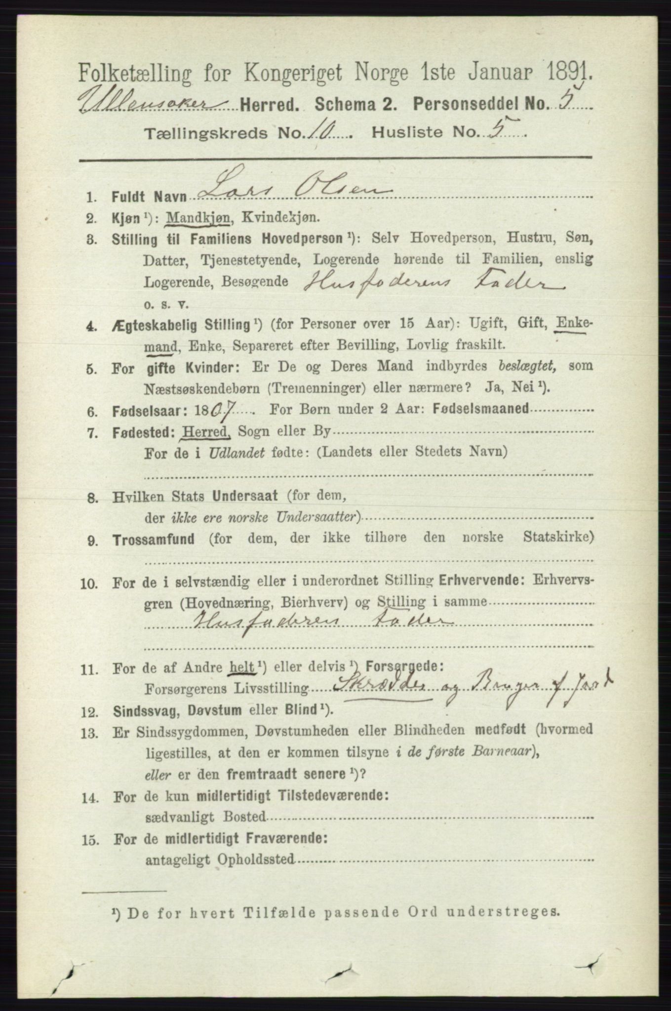 RA, 1891 census for 0235 Ullensaker, 1891, p. 4539