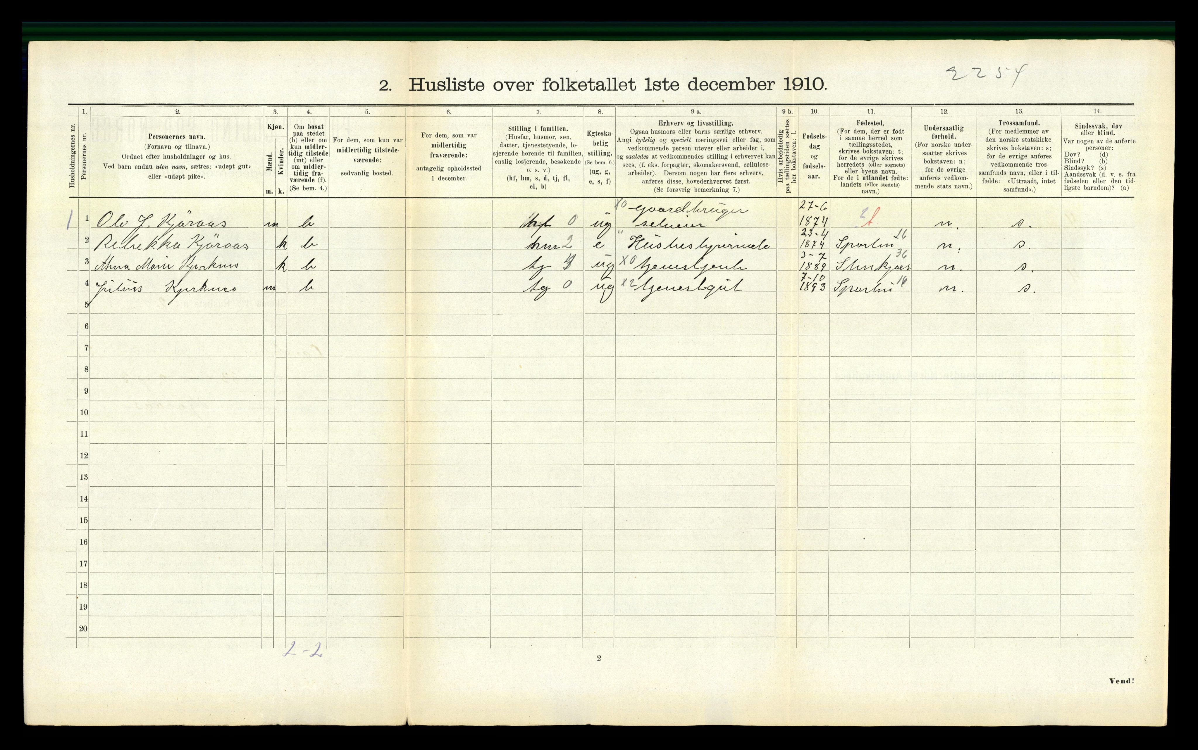RA, 1910 census for Ogndal, 1910, p. 223