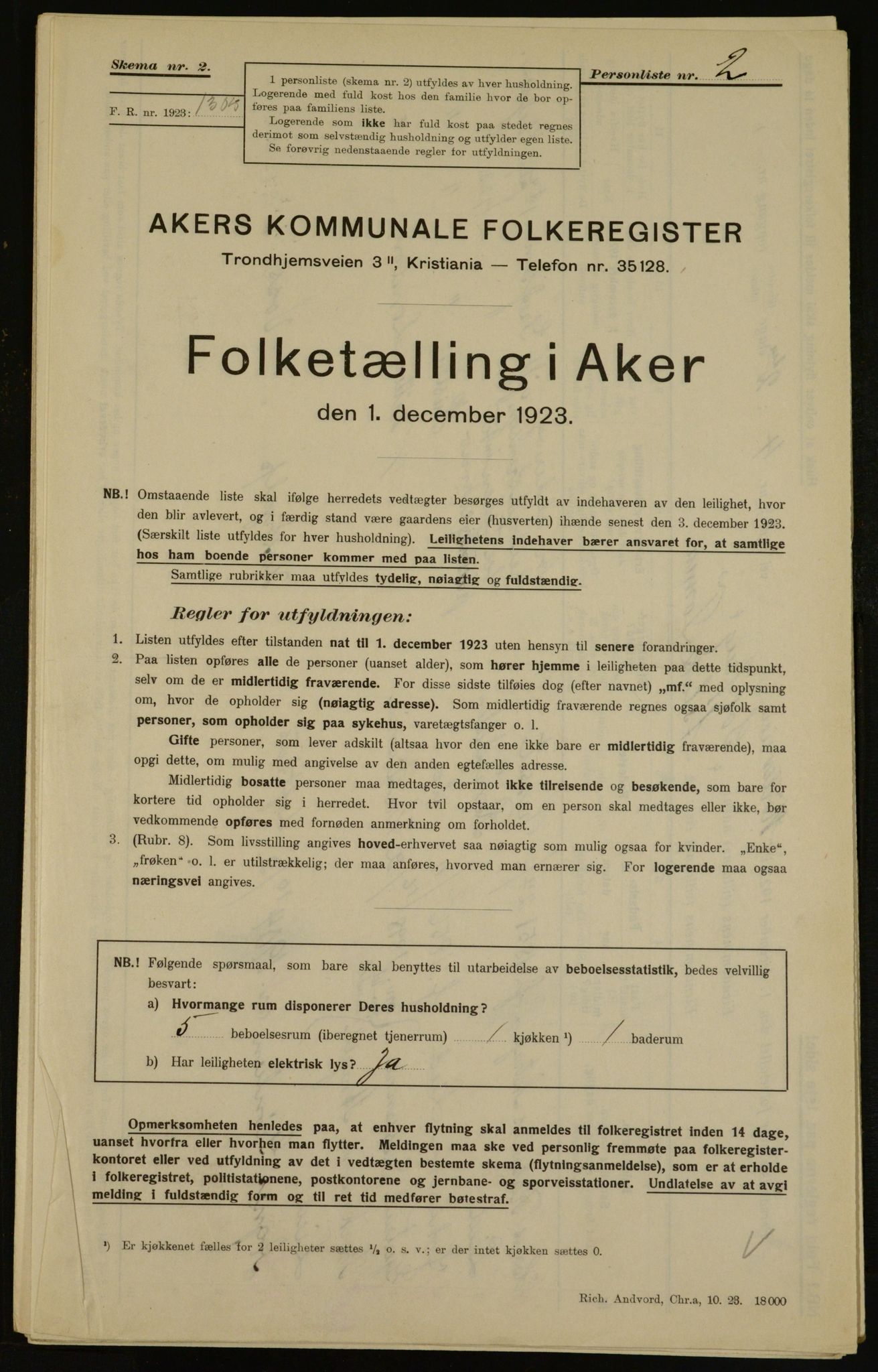 , Municipal Census 1923 for Aker, 1923, p. 15985