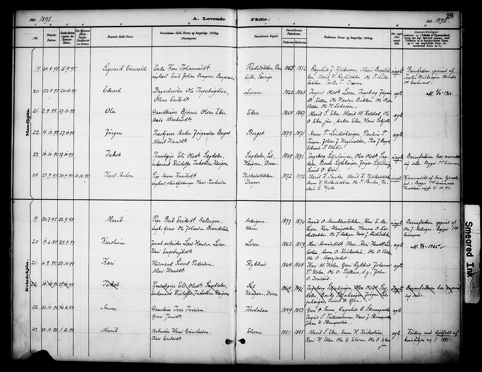 Dovre prestekontor, AV/SAH-PREST-066/H/Ha/Haa/L0003: Parish register (official) no. 3, 1891-1901, p. 26