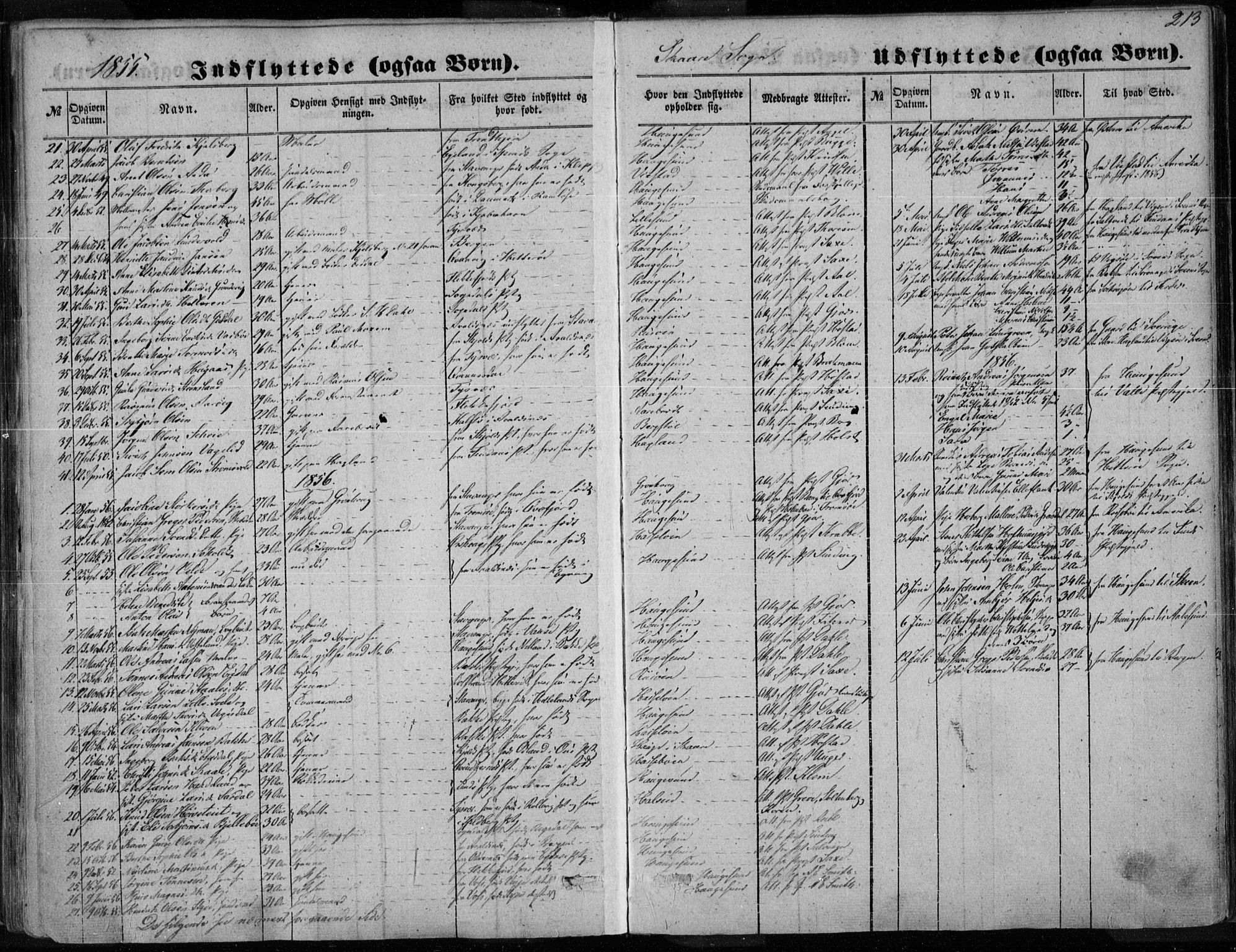 Torvastad sokneprestkontor, SAST/A -101857/H/Ha/Haa/L0009: Parish register (official) no. A 9, 1847-1856, p. 213