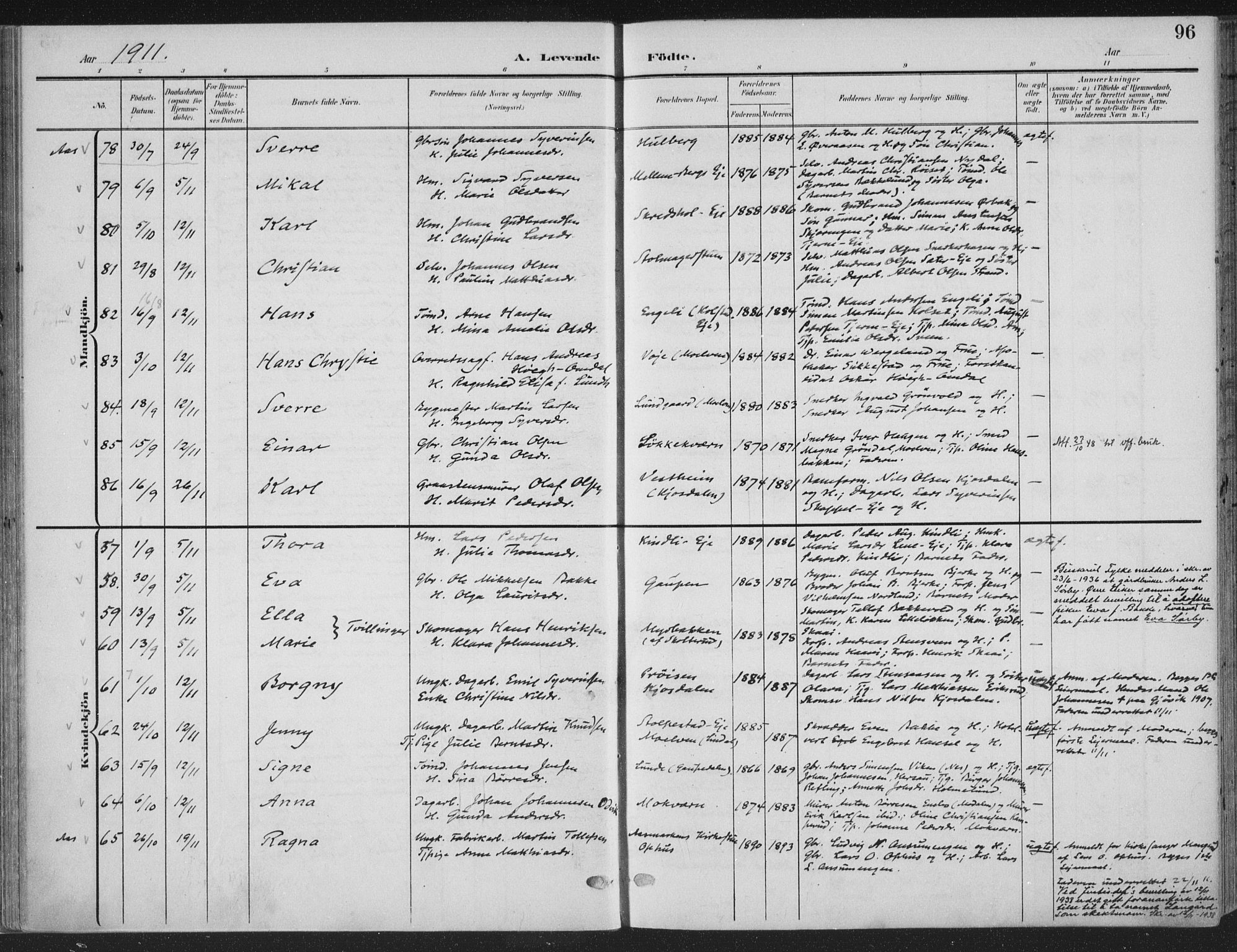 Ringsaker prestekontor, AV/SAH-PREST-014/K/Ka/L0018: Parish register (official) no. 18, 1903-1912, p. 96