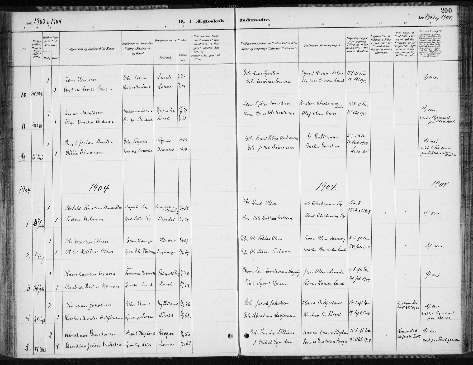 Søgne sokneprestkontor, SAK/1111-0037/F/Fa/Fab/L0013: Parish register (official) no. A 13, 1892-1911, p. 200