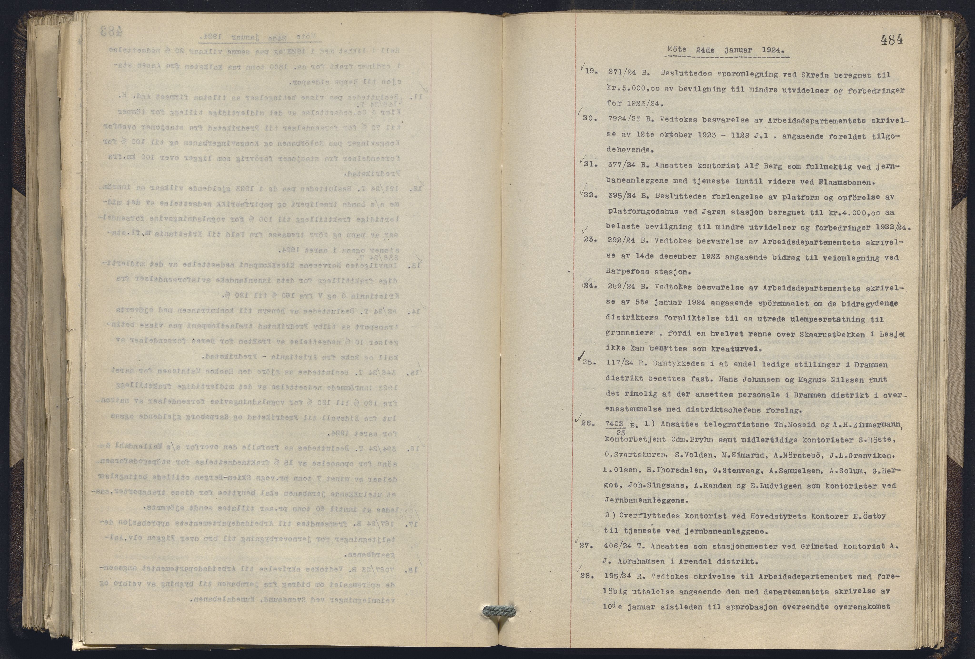 Norges statsbaner, Administrasjons- økonomi- og personalavdelingen, RA/S-3412/A/Aa/L0019: Forhandlingsprotokoll, 1922-1924, p. 484