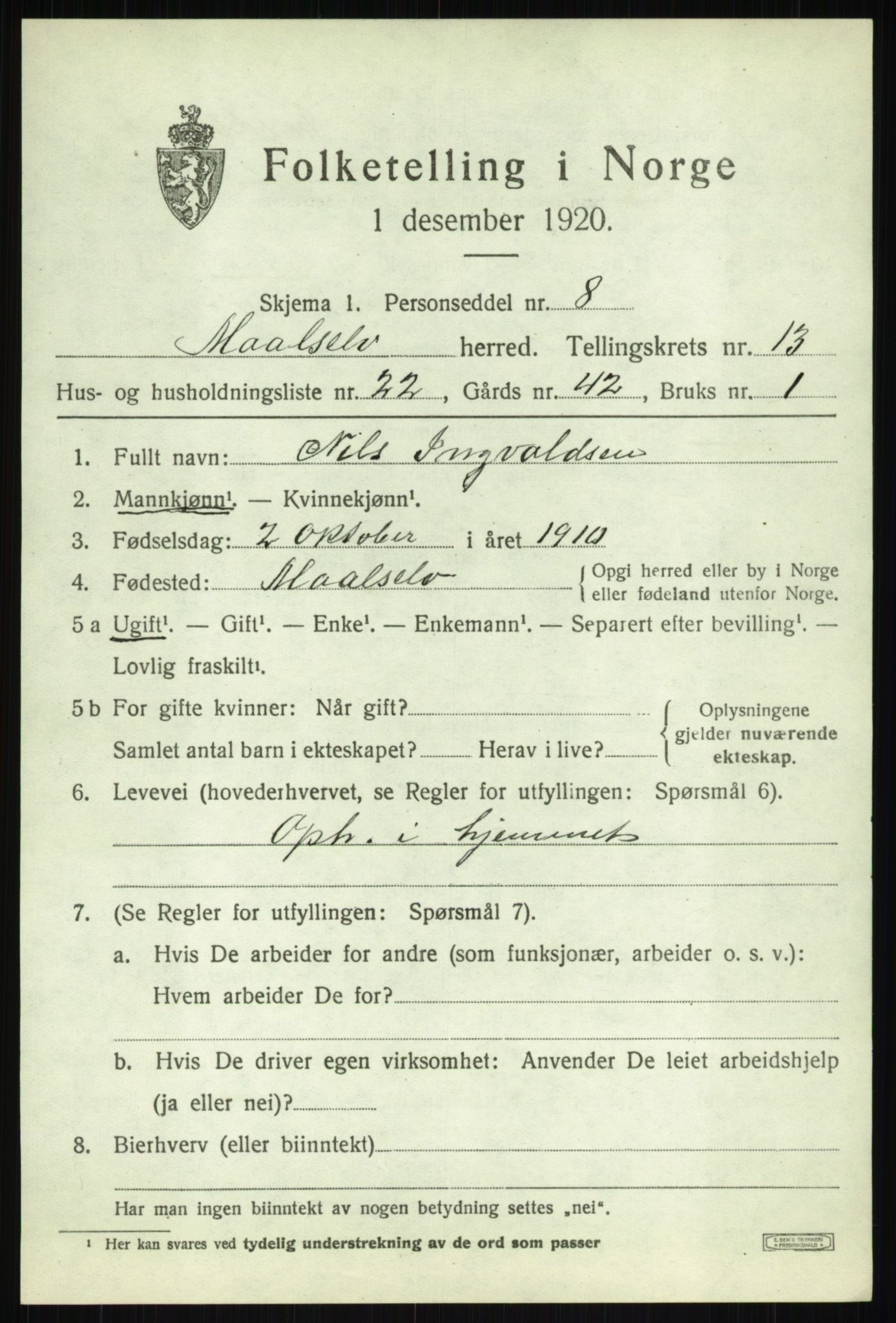 SATØ, 1920 census for Målselv, 1920, p. 6993