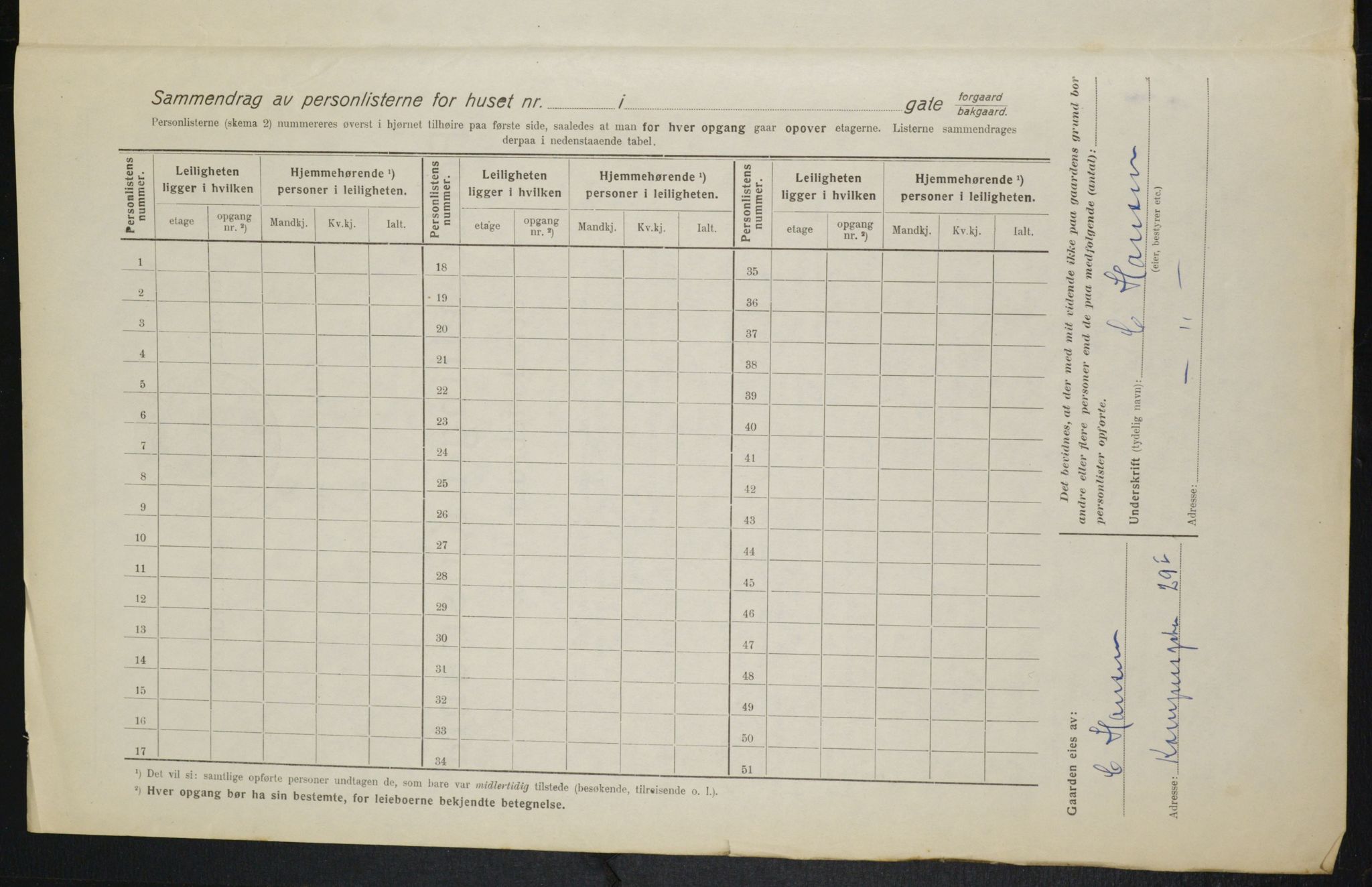 OBA, Municipal Census 1916 for Kristiania, 1916, p. 49086