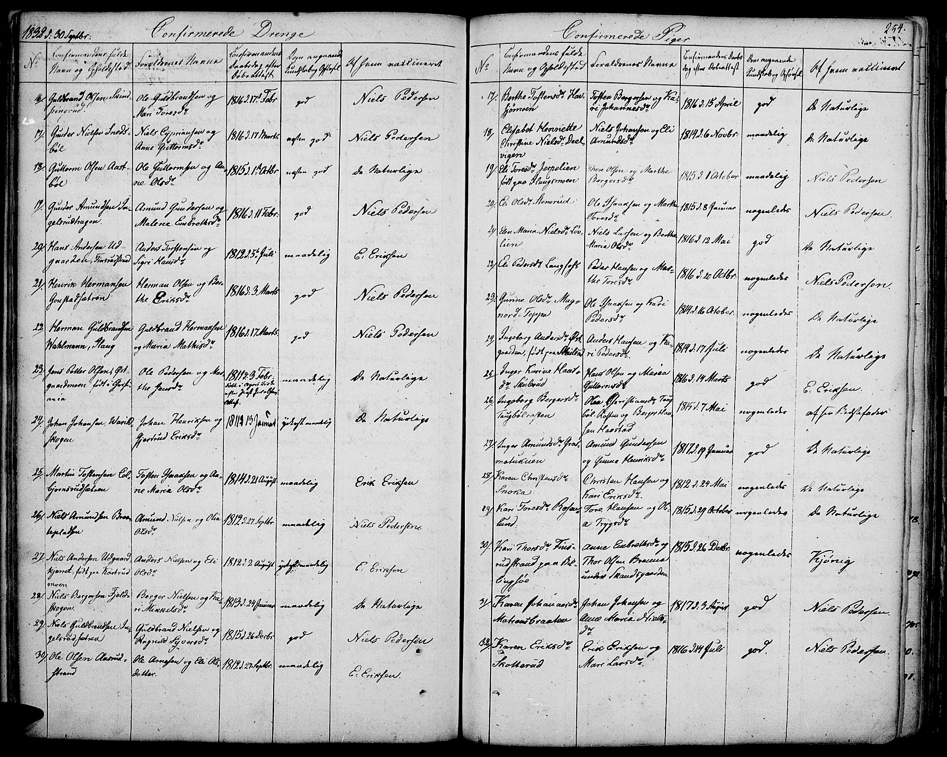Vinger prestekontor, SAH/PREST-024/H/Ha/Haa/L0007: Parish register (official) no. 7, 1826-1839, p. 254