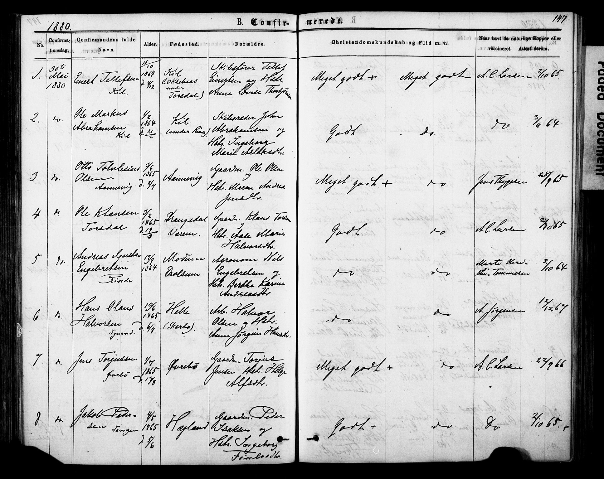 Sannidal kirkebøker, SAKO/A-296/F/Fa/L0014: Parish register (official) no. 14, 1874-1883, p. 147