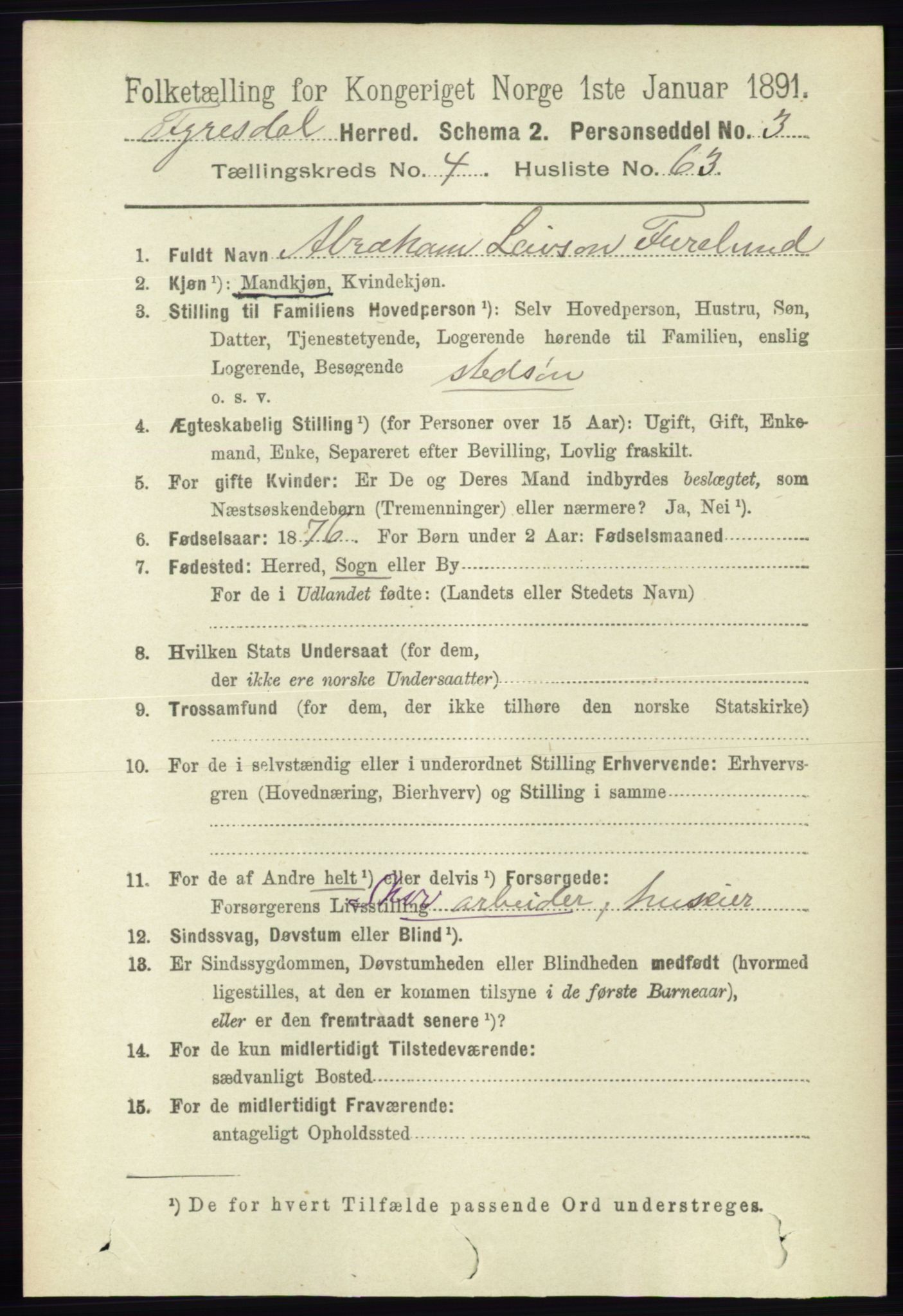 RA, 1891 census for 0831 Fyresdal, 1891, p. 1217