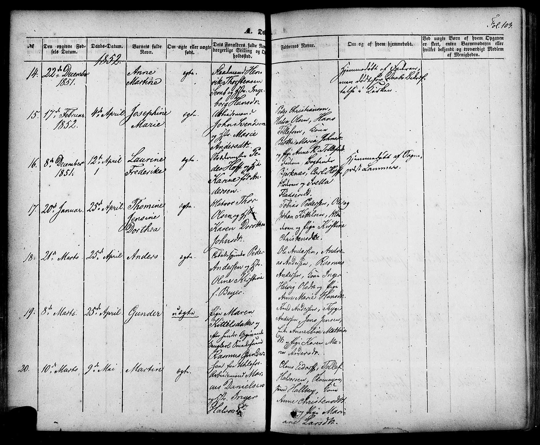 Skien kirkebøker, AV/SAKO-A-302/F/Fa/L0006a: Parish register (official) no. 6A, 1843-1856, p. 103