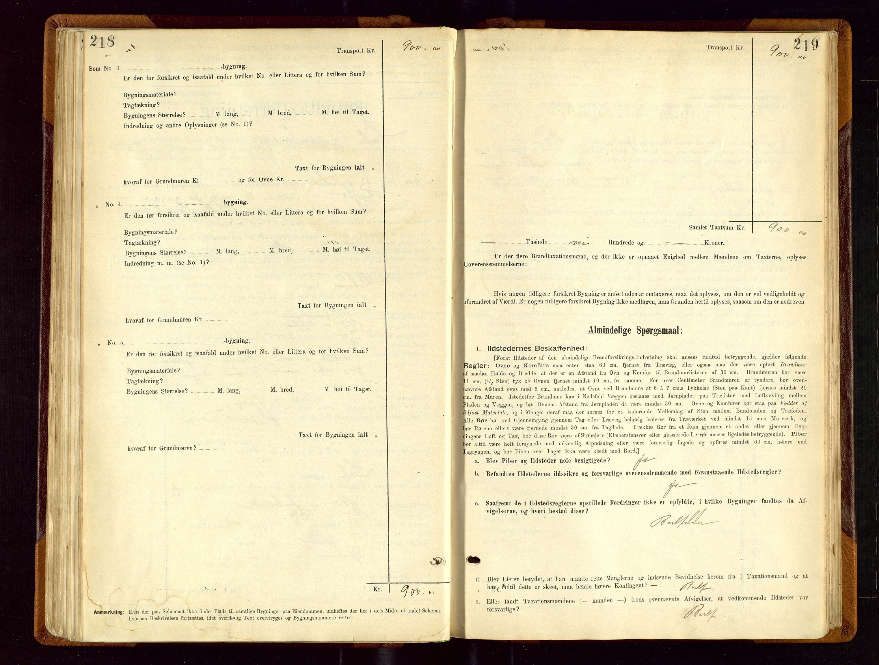 Sauda lensmannskontor, AV/SAST-A-100177/Gob/L0001: Branntakstprotokoll - skjematakst, 1894-1914, p. 218-219