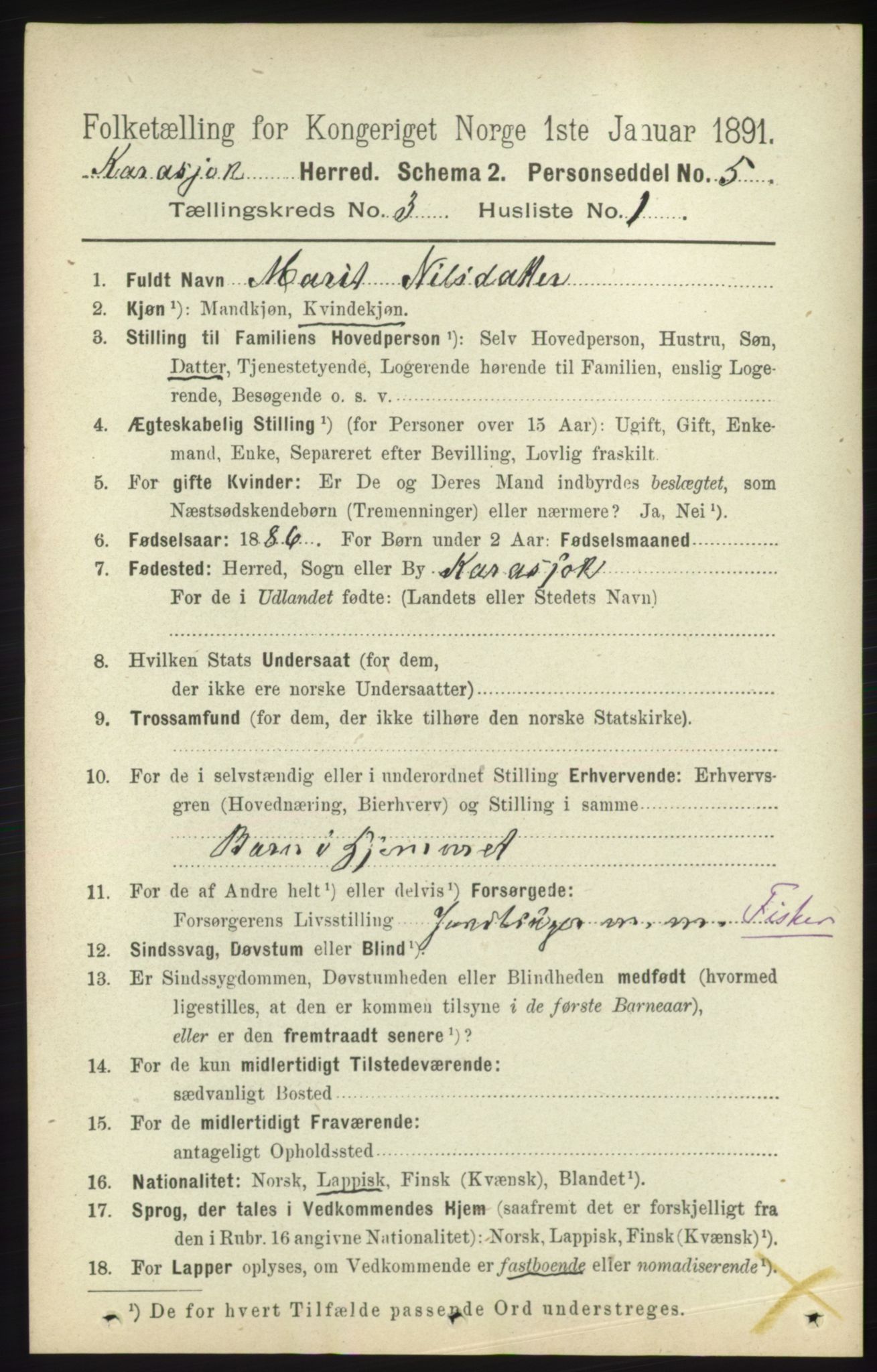 RA, 1891 census for 2021 Karasjok, 1891, p. 557