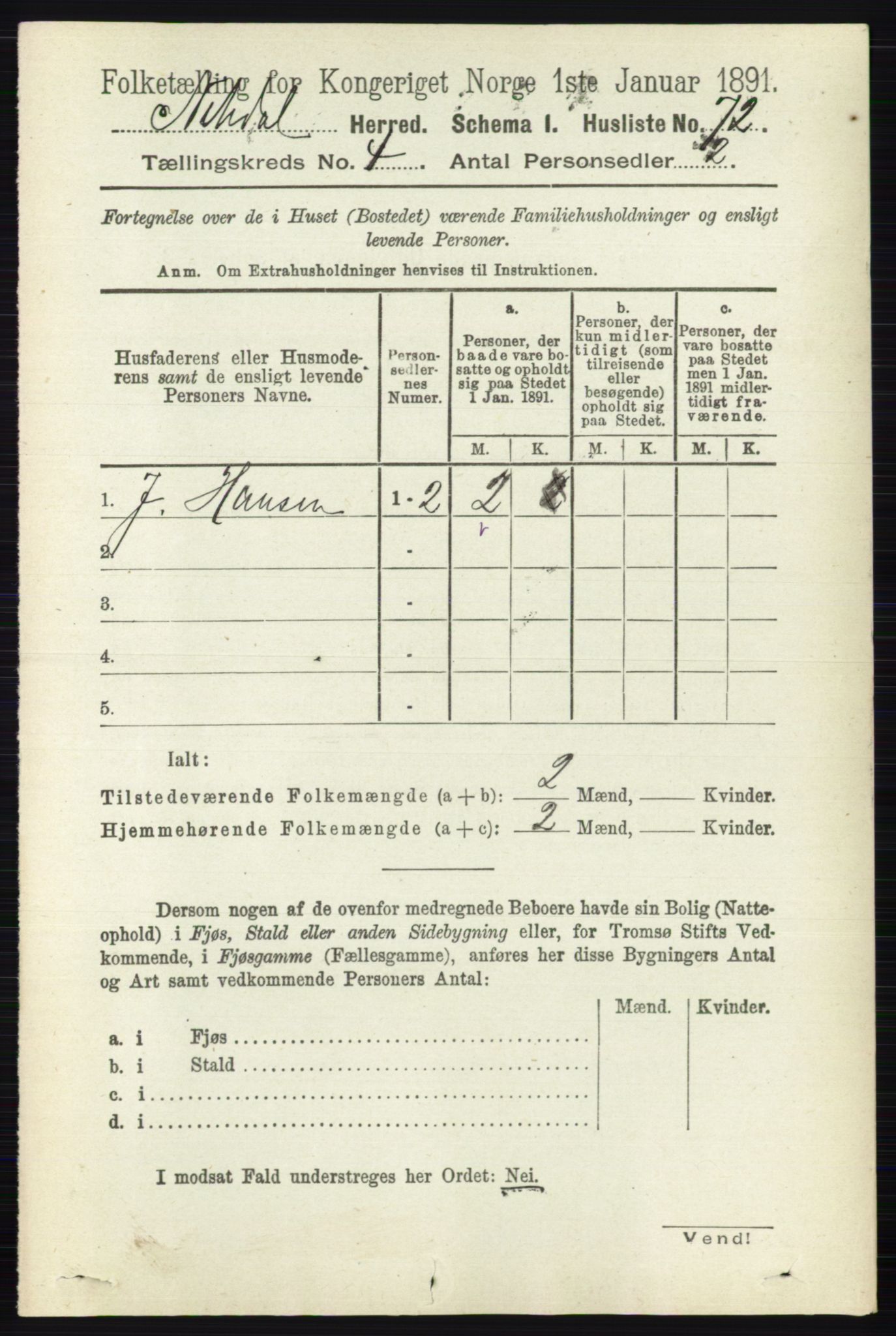 RA, 1891 census for 0233 Nittedal, 1891, p. 1692