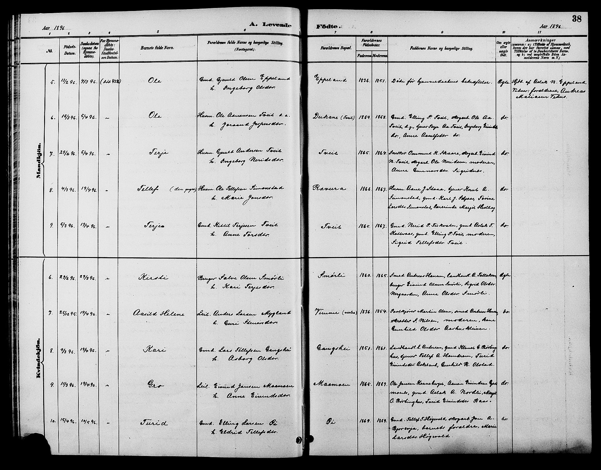 Åmli sokneprestkontor, SAK/1111-0050/F/Fb/Fbc/L0004: Parish register (copy) no. B 4, 1889-1902, p. 38
