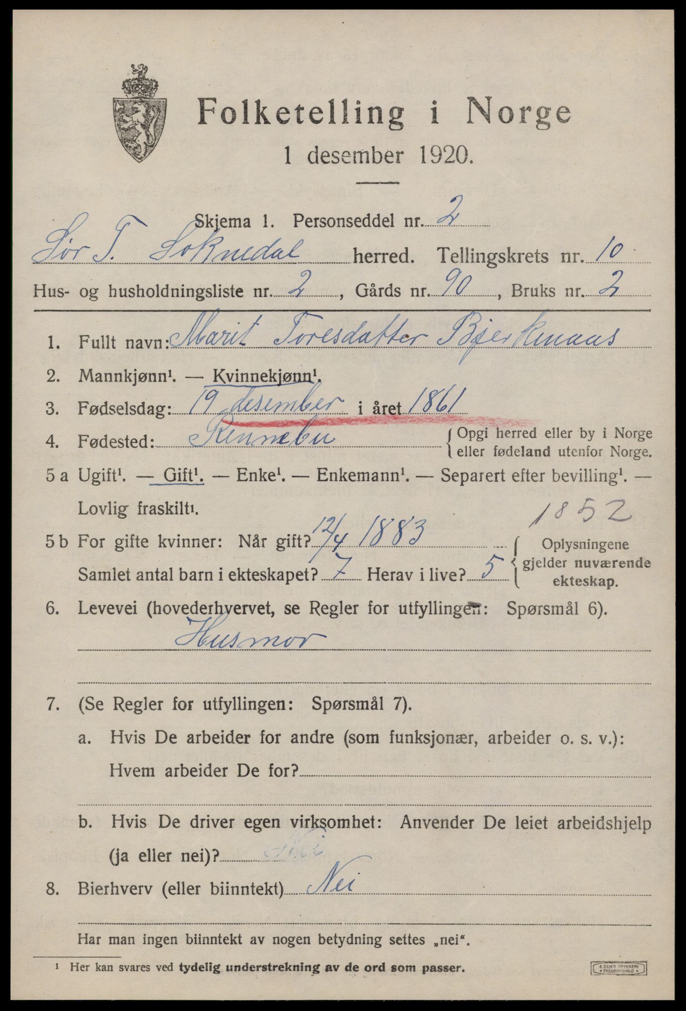 SAT, 1920 census for Soknedal, 1920, p. 4596