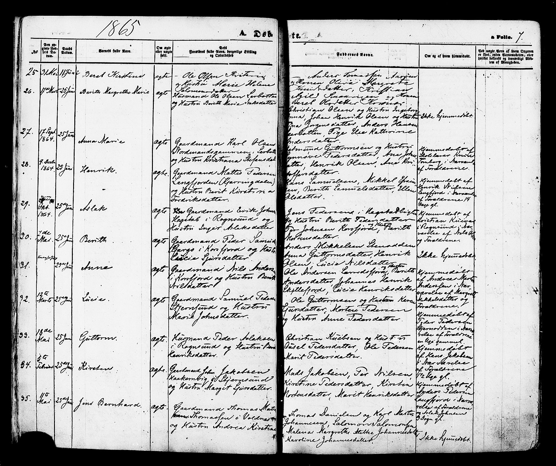 Talvik sokneprestkontor, SATØ/S-1337/H/Ha/L0011kirke: Parish register (official) no. 11, 1864-1877, p. 7