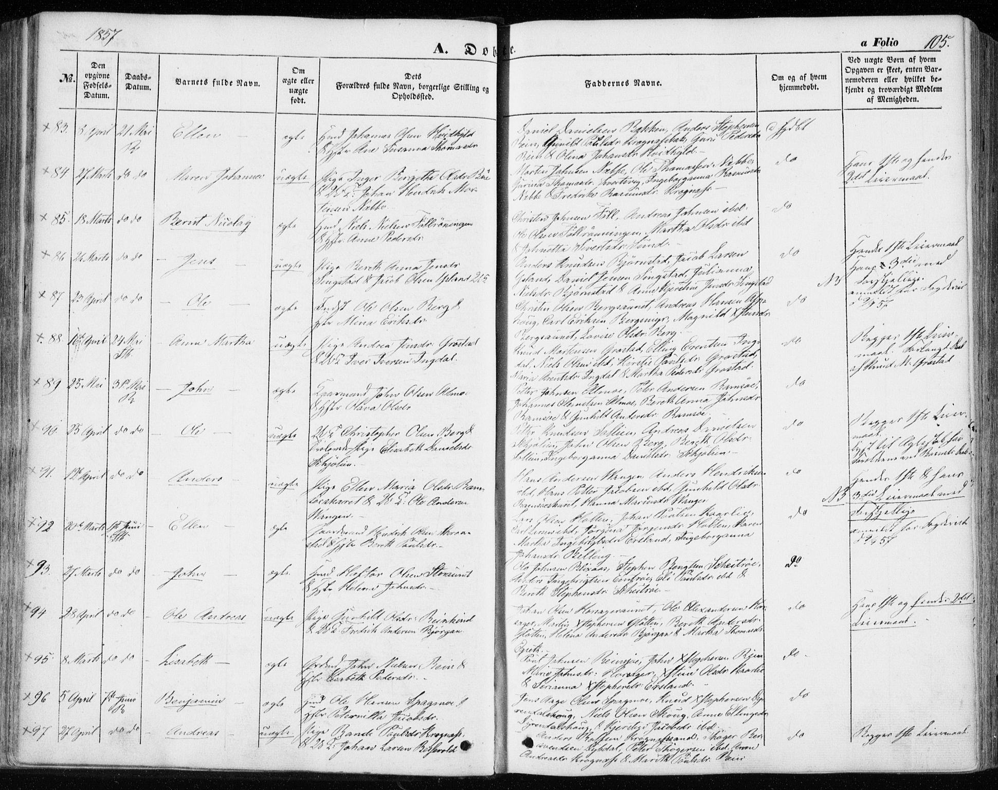 Ministerialprotokoller, klokkerbøker og fødselsregistre - Sør-Trøndelag, SAT/A-1456/646/L0611: Parish register (official) no. 646A09, 1848-1857, p. 105