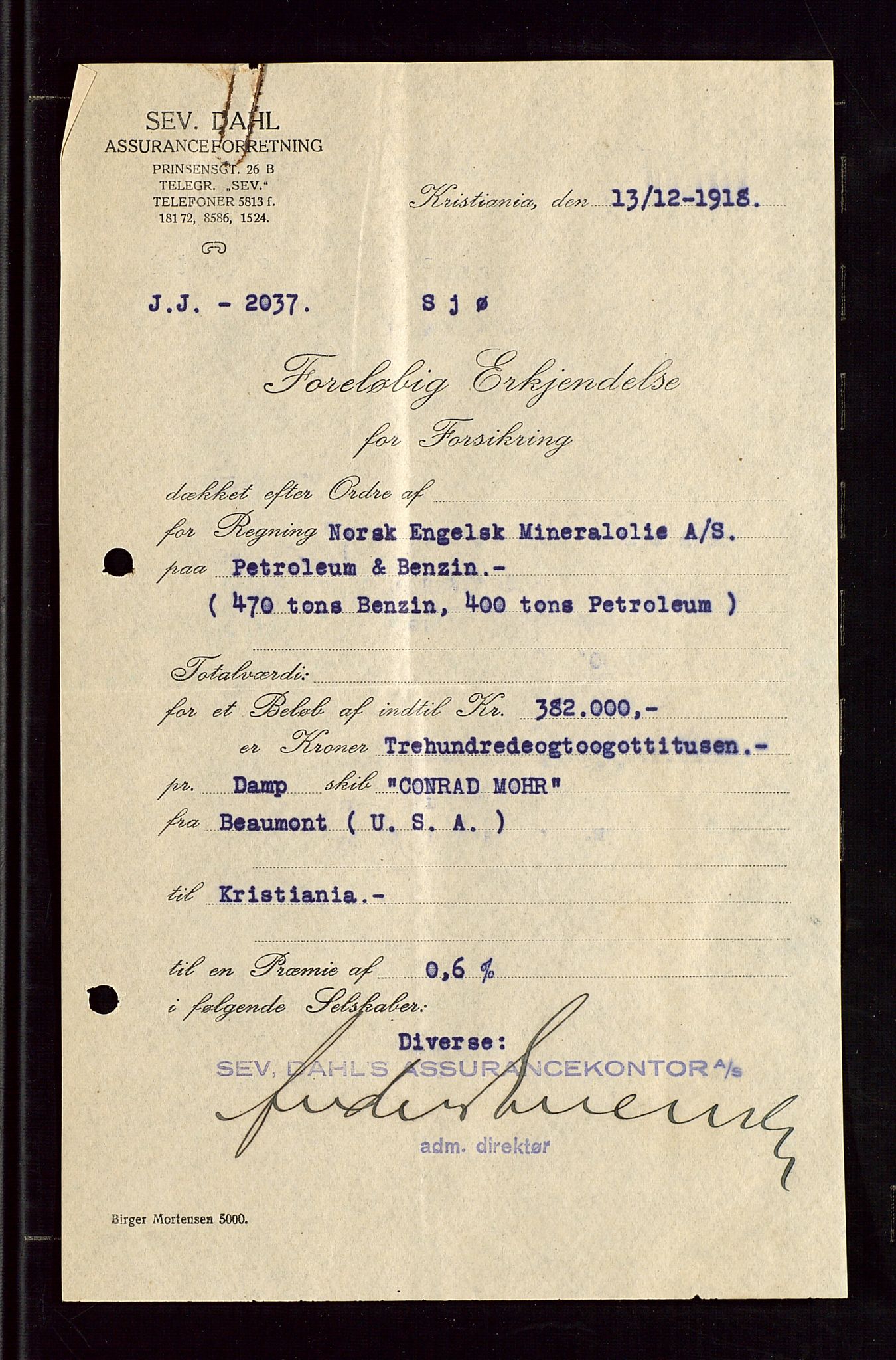 Pa 1521 - A/S Norske Shell, AV/SAST-A-101915/E/Ea/Eaa/L0005: Sjefskorrespondanse, 1918, p. 12