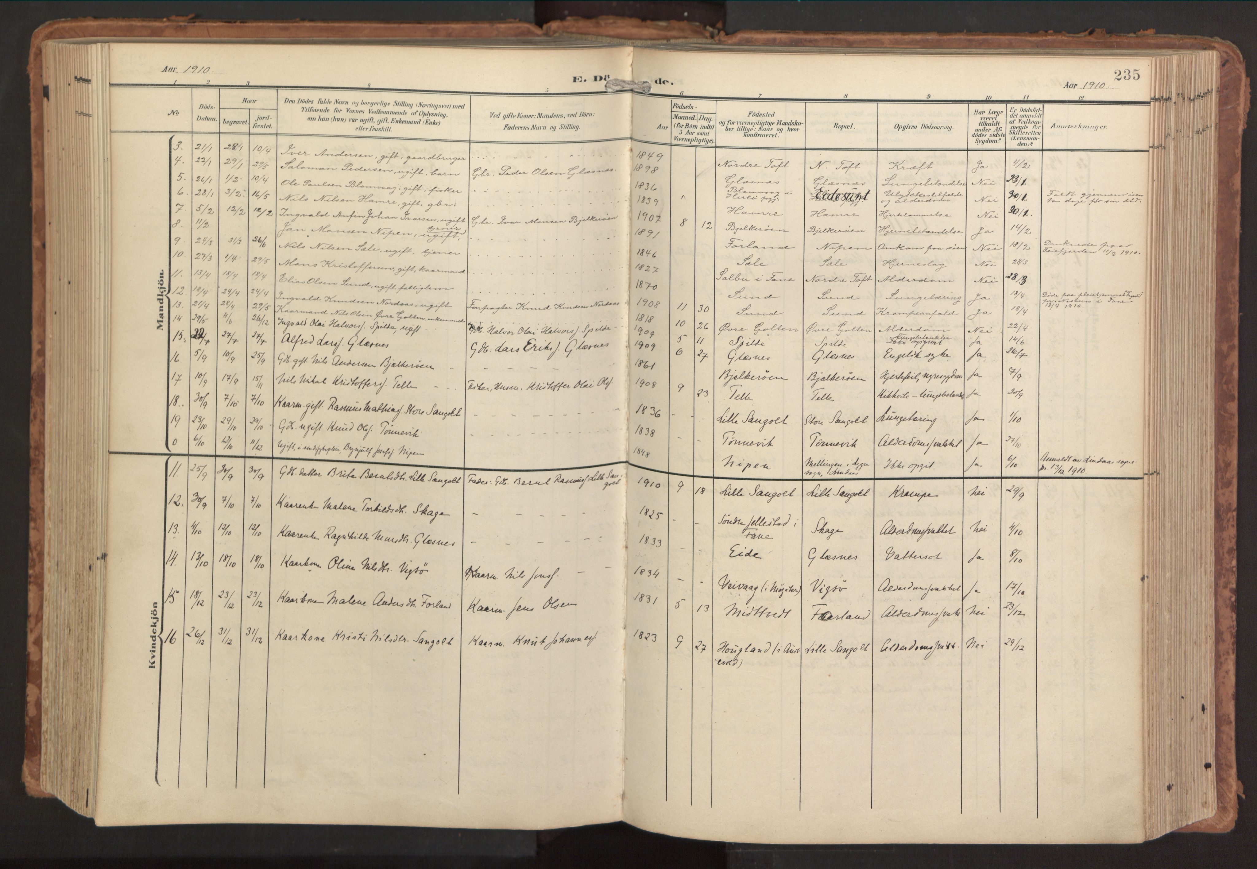 Sund sokneprestembete, AV/SAB-A-99930: Parish register (official) no. B 2, 1907-1926, p. 235