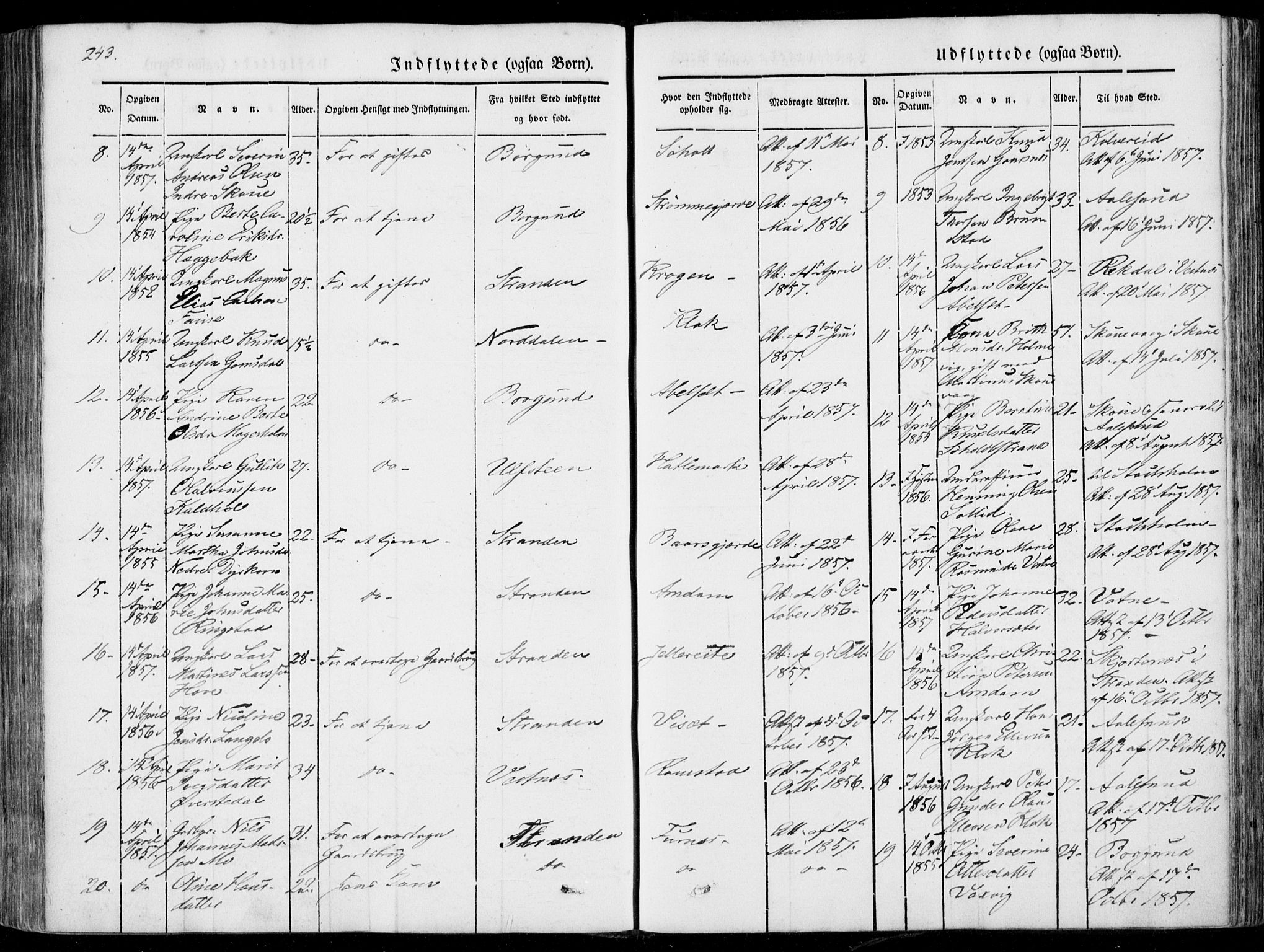 Ministerialprotokoller, klokkerbøker og fødselsregistre - Møre og Romsdal, AV/SAT-A-1454/522/L0313: Parish register (official) no. 522A08, 1852-1862, p. 243