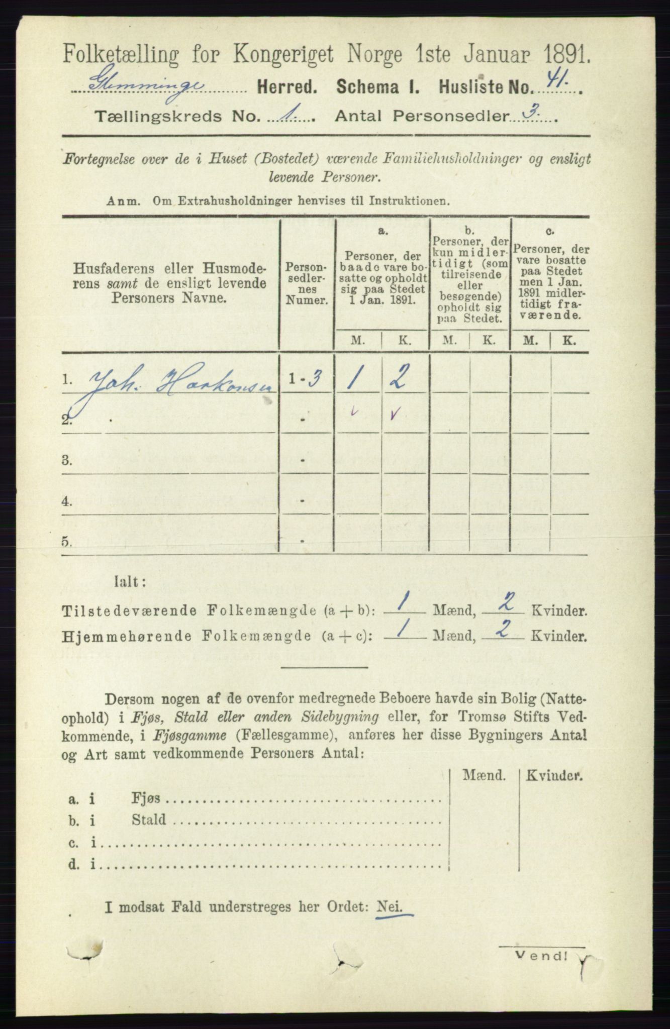 RA, 1891 census for 0132 Glemmen, 1891, p. 85