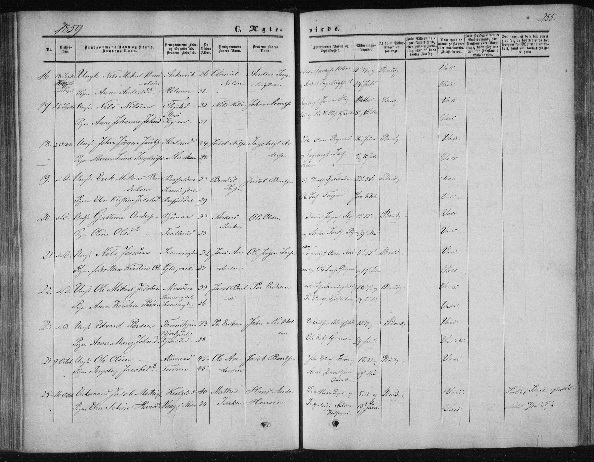 Ministerialprotokoller, klokkerbøker og fødselsregistre - Nordland, AV/SAT-A-1459/820/L0293: Parish register (official) no. 820A14, 1855-1865, p. 255