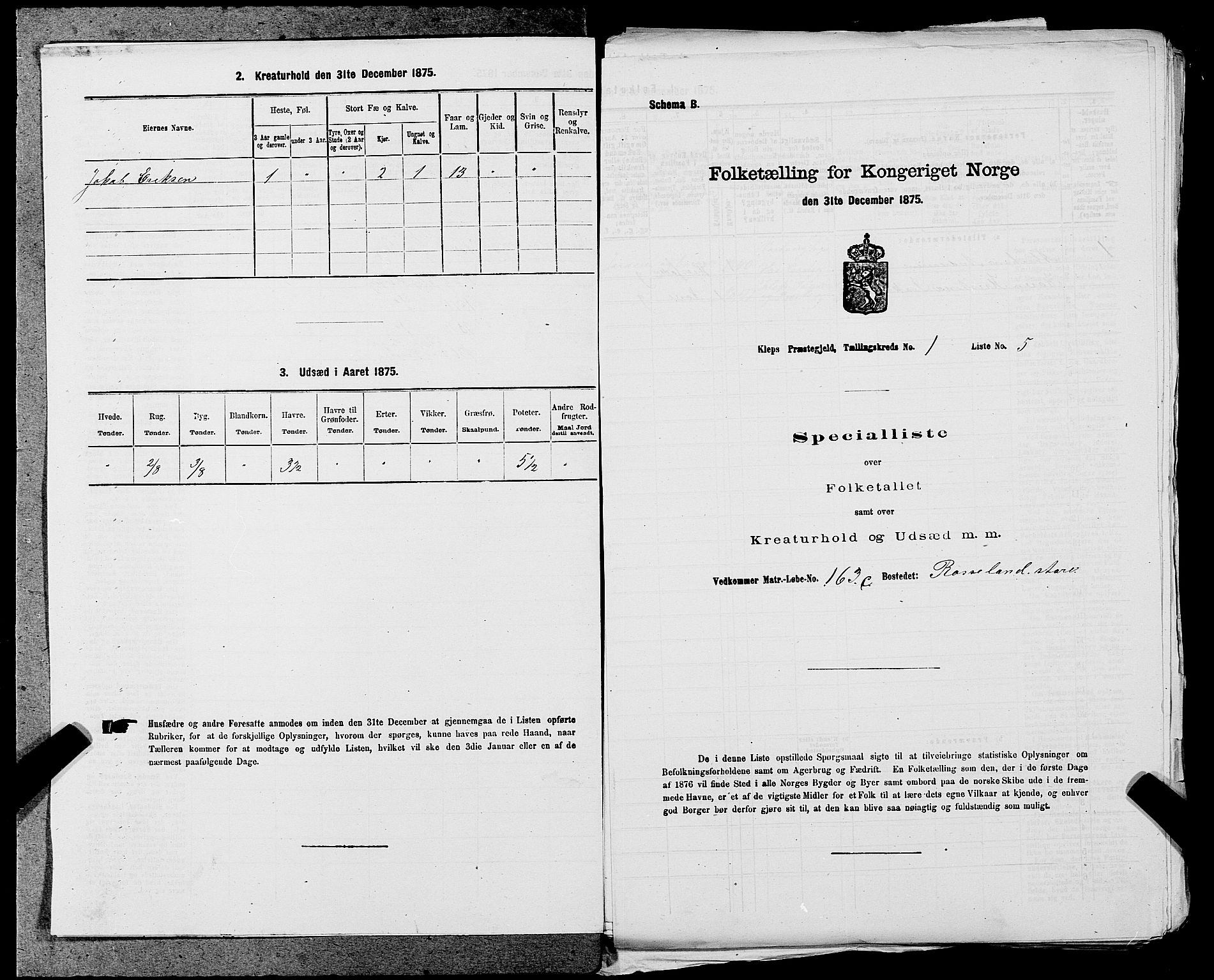 SAST, 1875 census for 1120P Klepp, 1875, p. 45