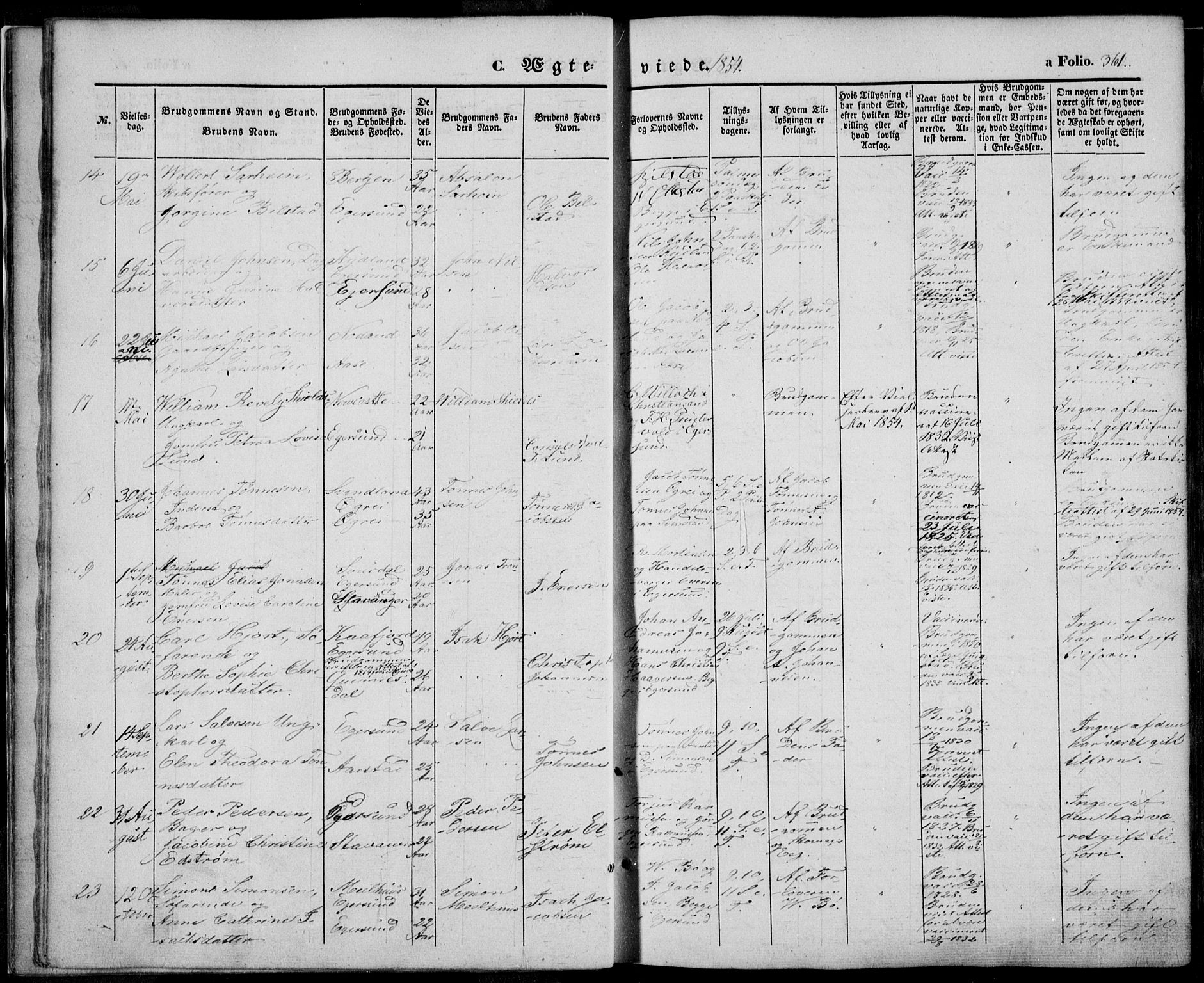Eigersund sokneprestkontor, SAST/A-101807/S08/L0013: Parish register (official) no. A 12.2, 1850-1865, p. 361