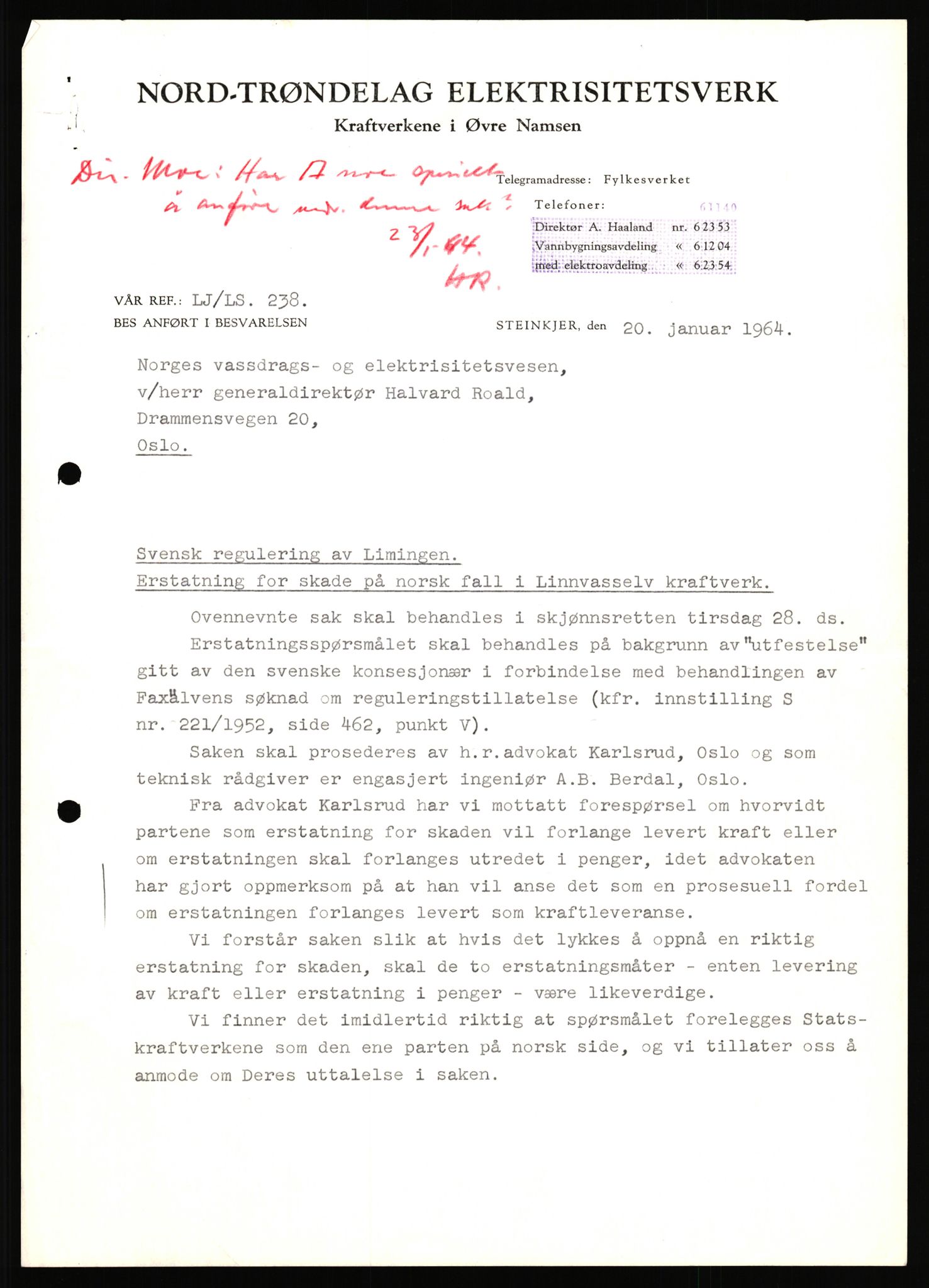 NVE, Administrasjonsdirektoratet 1961-1985, AV/RA-S-6097/D/Dc/Dca/L0088: Limingen / Kvarnbergsvatnet, 1957-1985, p. 43