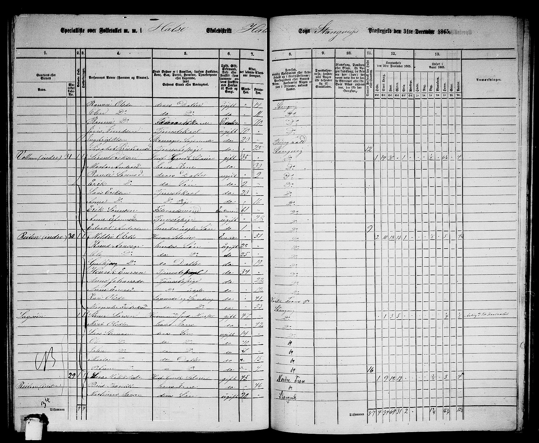 RA, 1865 census for Stangvik, 1865, p. 137