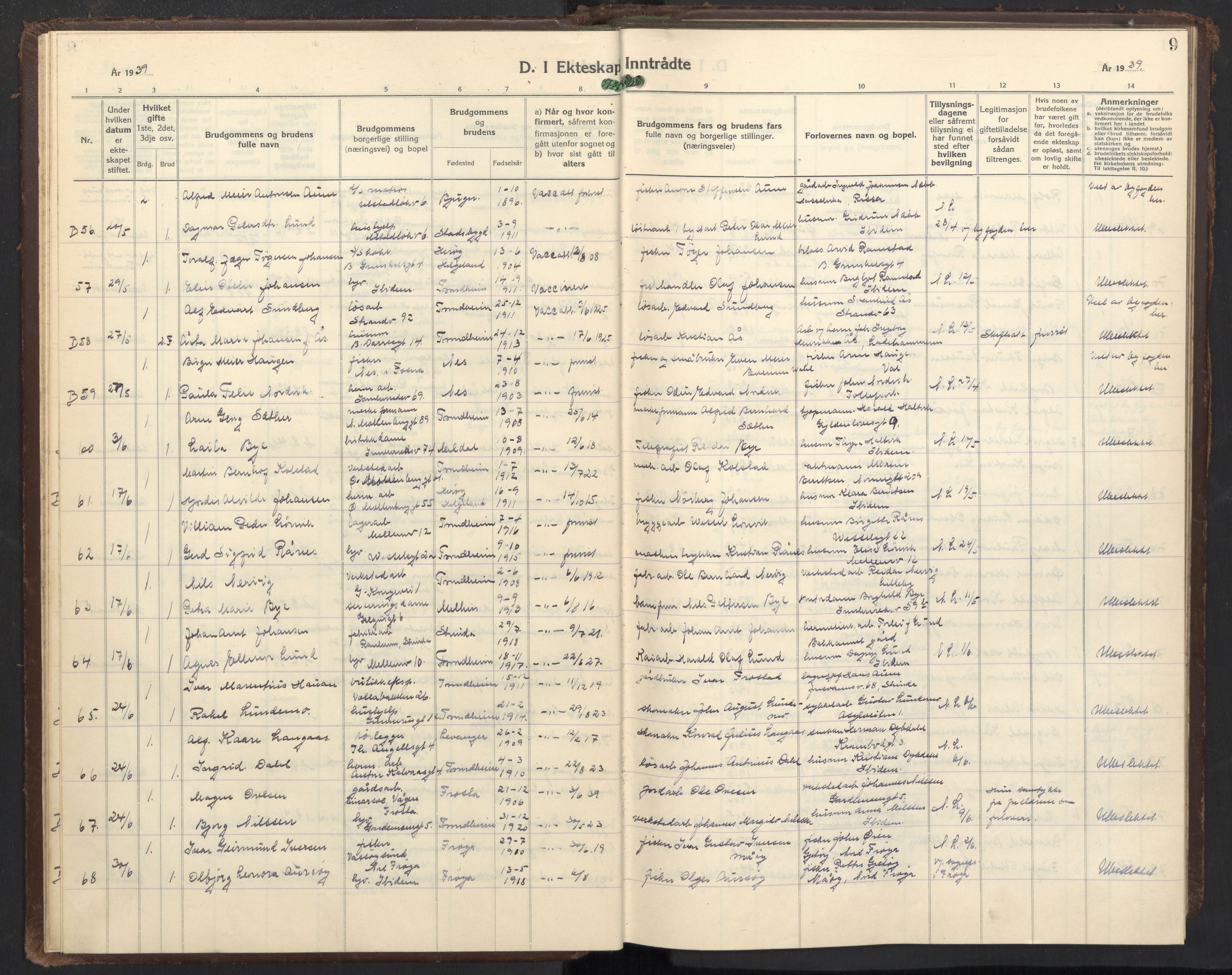 Ministerialprotokoller, klokkerbøker og fødselsregistre - Sør-Trøndelag, AV/SAT-A-1456/605/L0263: Parish register (copy) no. 605C10, 1938-1949, p. 9