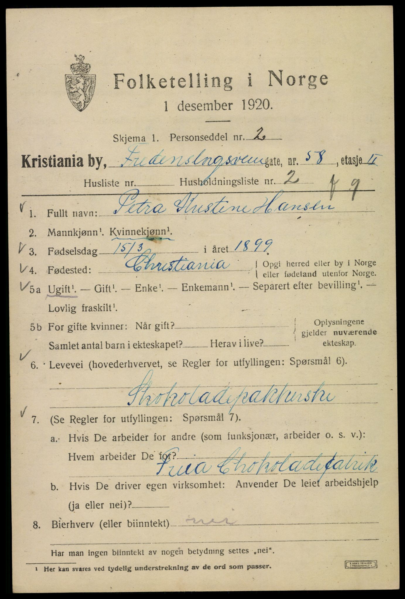 SAO, 1920 census for Kristiania, 1920, p. 237035