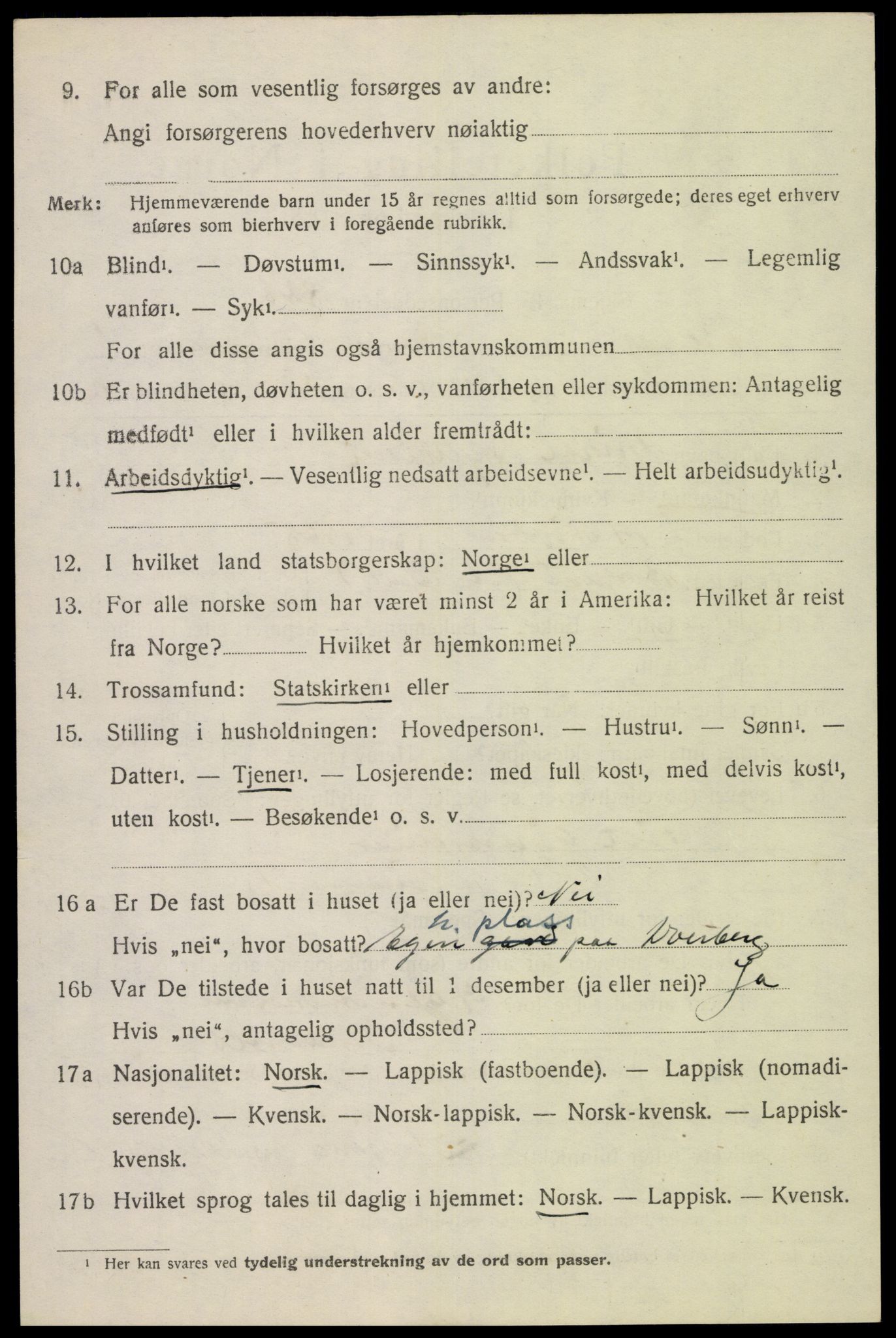 SAT, 1920 census for Dverberg, 1920, p. 5301