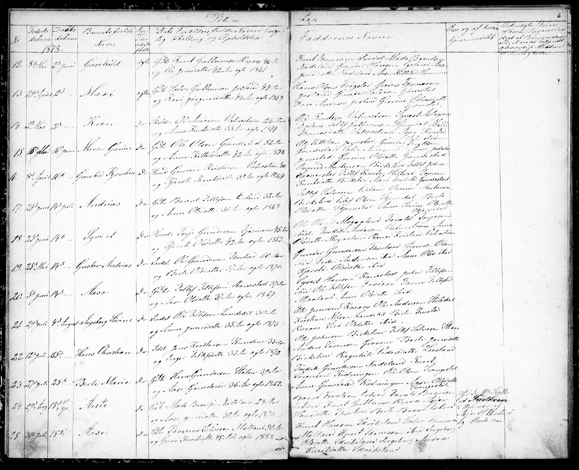Evje sokneprestkontor, SAK/1111-0008/F/Fb/Fbc/L0003: Parish register (copy) no. B 3, 1876-1889, p. 6