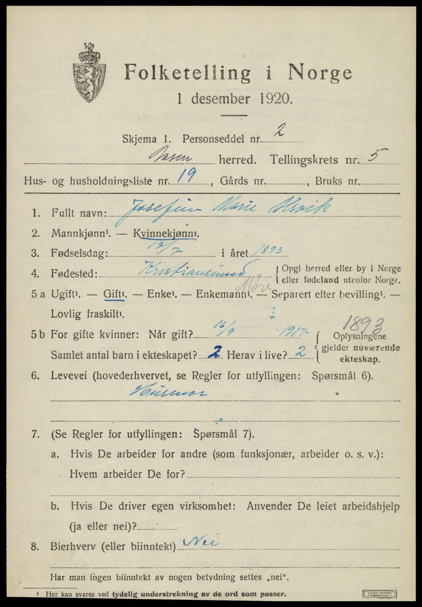 SAT, 1920 census for Åsen, 1920, p. 4246