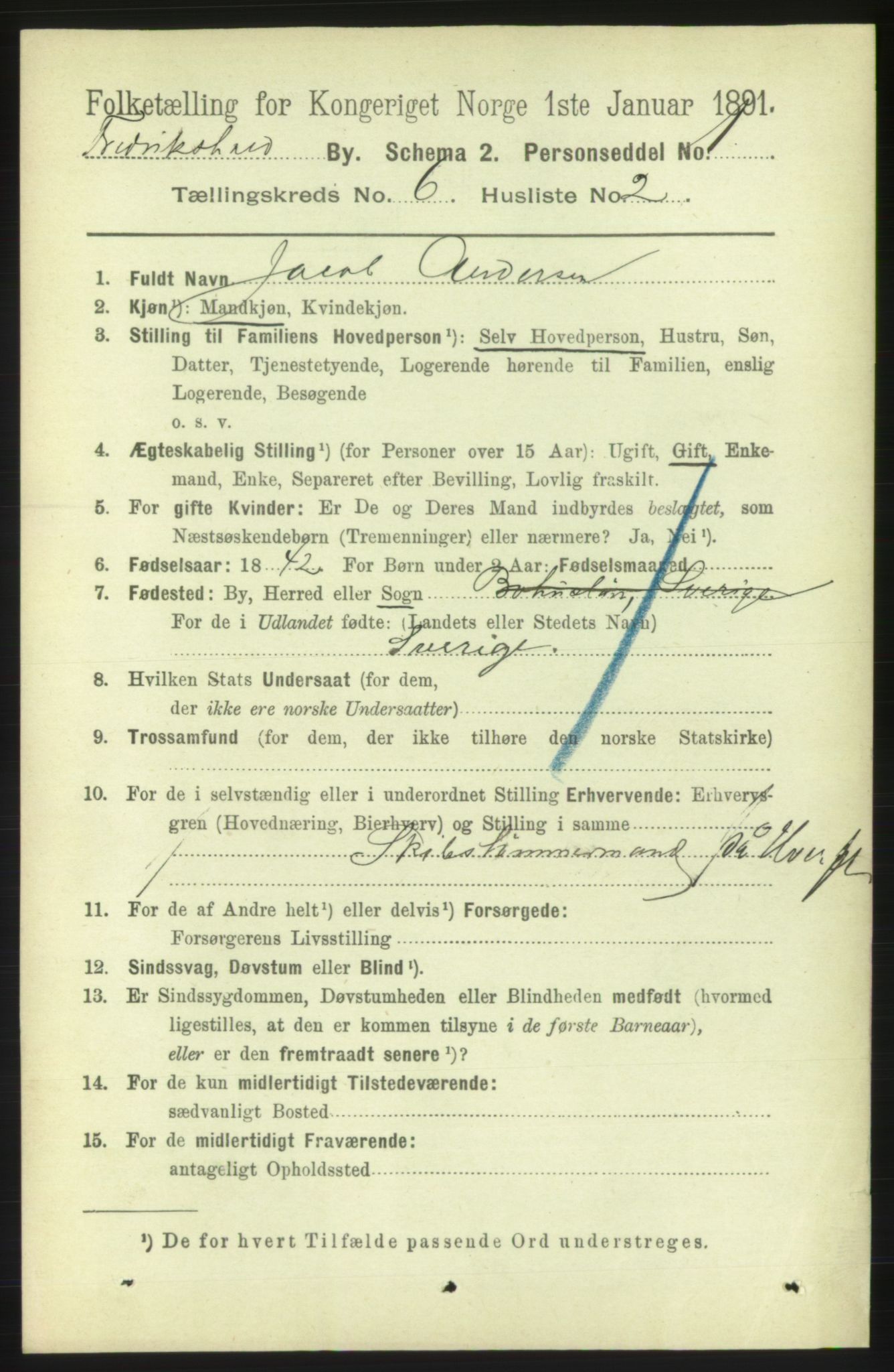 RA, 1891 census for 0101 Fredrikshald, 1891, p. 4464