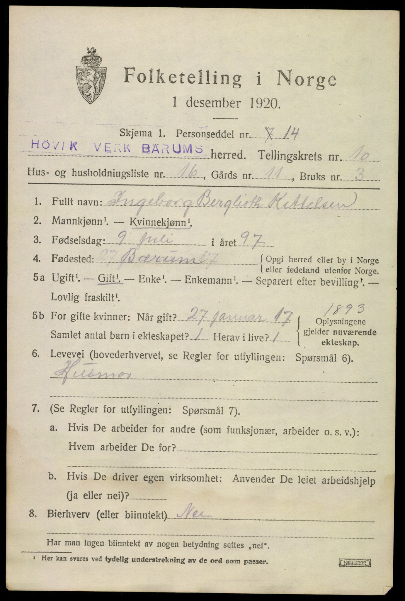 SAO, 1920 census for Bærum, 1920, p. 23400