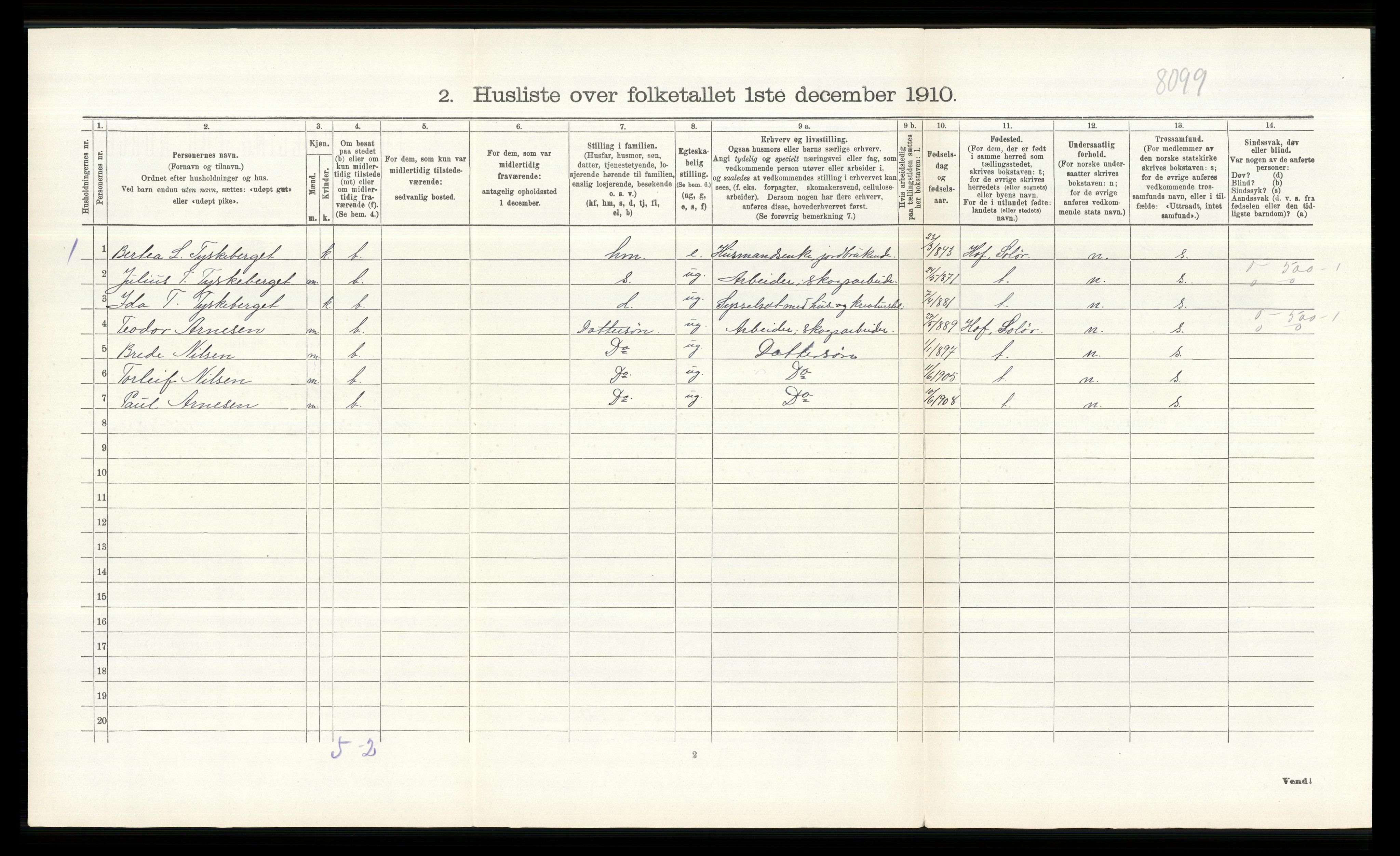 RA, 1910 census for Åsnes, 1910, p. 341