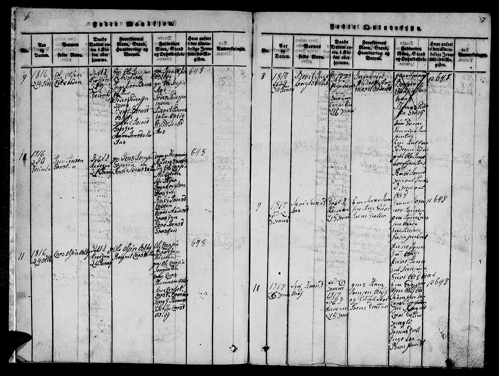 Ministerialprotokoller, klokkerbøker og fødselsregistre - Sør-Trøndelag, AV/SAT-A-1456/698/L1164: Parish register (copy) no. 698C01, 1816-1861, p. 6-7