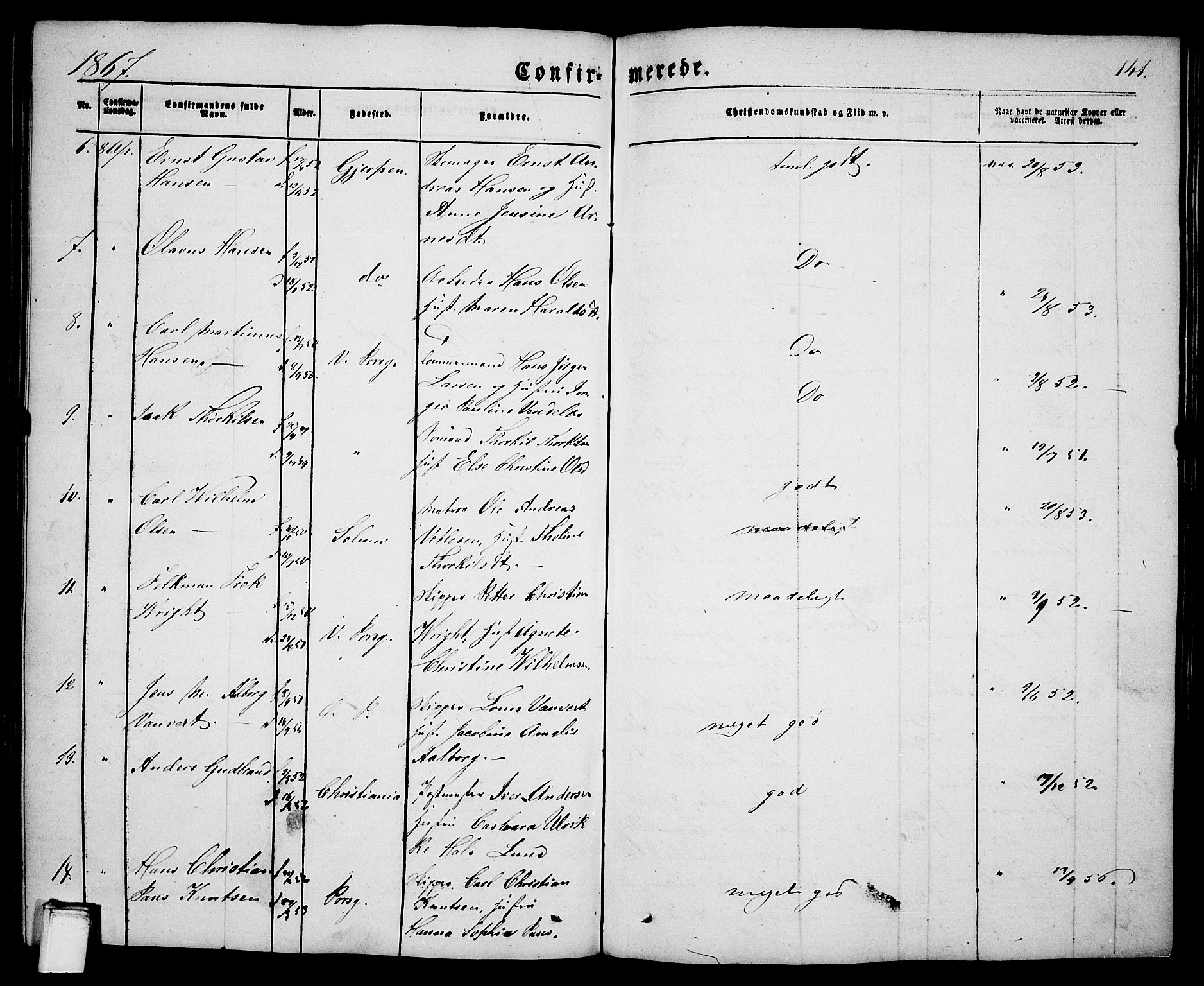 Porsgrunn kirkebøker , SAKO/A-104/G/Ga/L0002: Parish register (copy) no. I 2, 1847-1877, p. 141